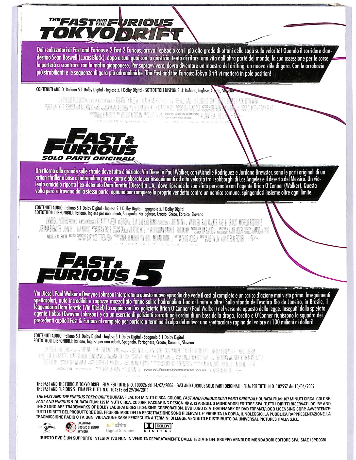 EBOND Fast e Furious Collection 3 Film EDITORIALE DVD D675231