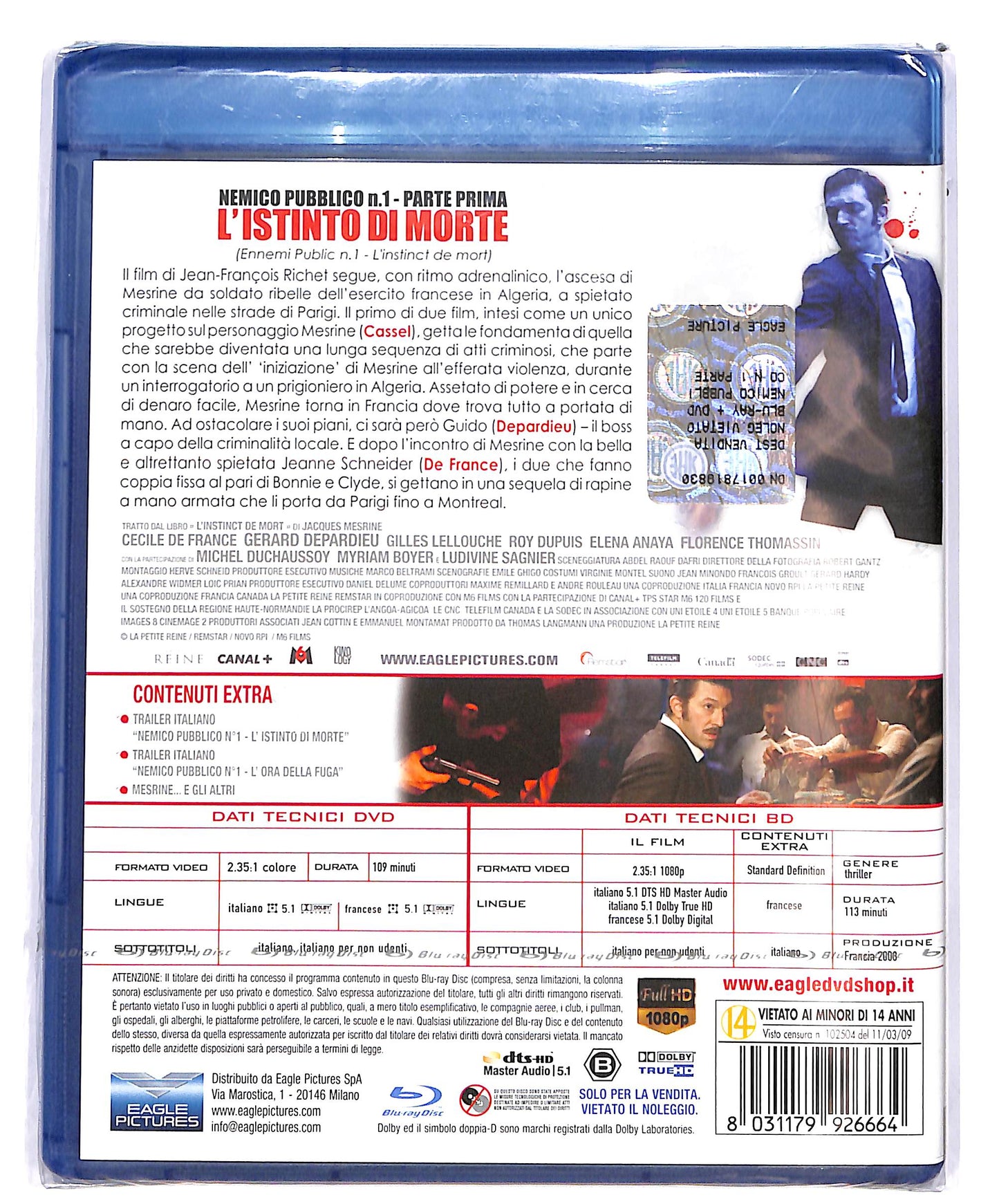 EBOND Nemico pubblico n.1Parte prima L'istinto di morte DVD+ BLURAY D698260