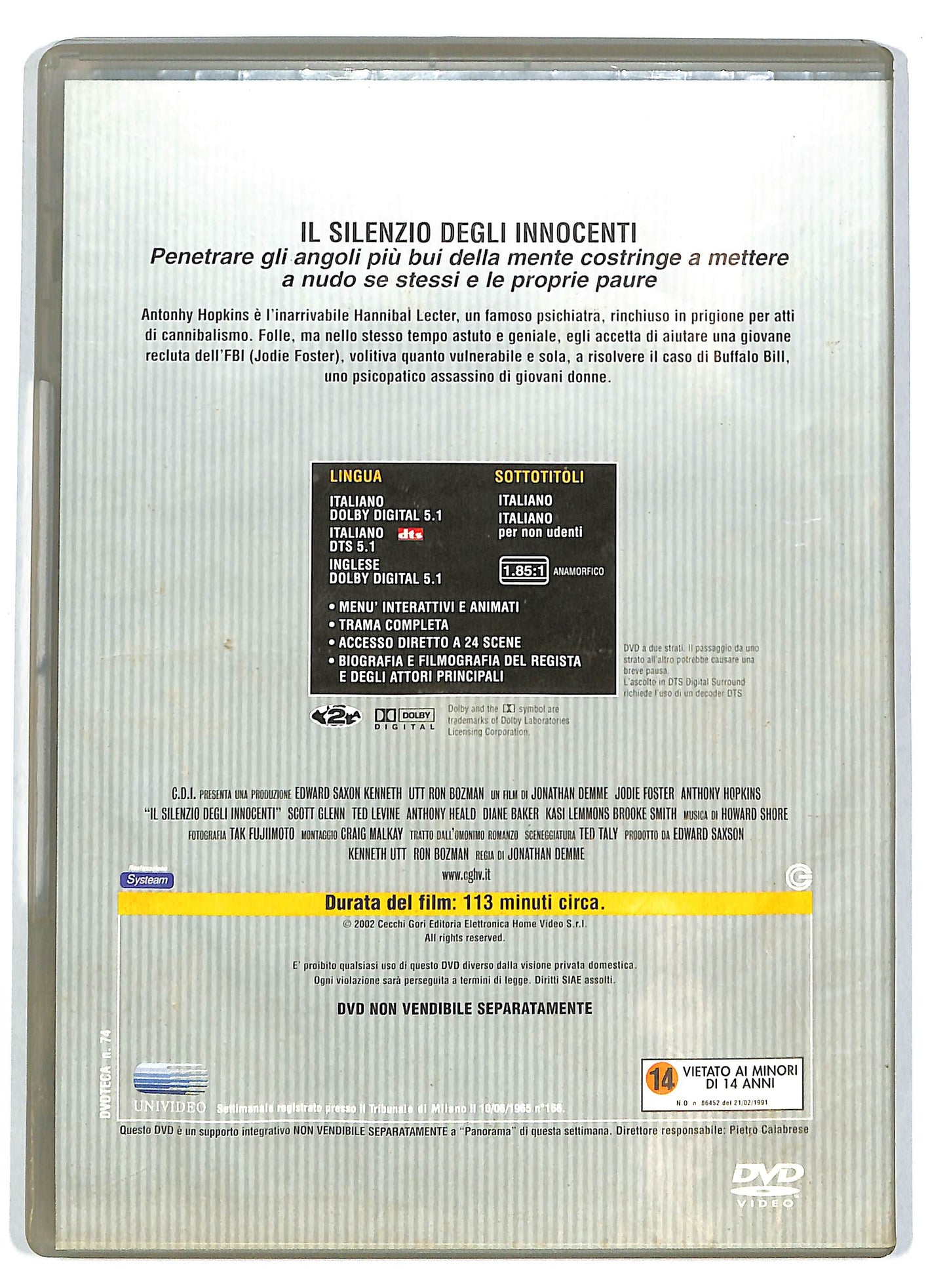 EBOND Il silenzio degli innocenti EDITORIALE DVD D725652