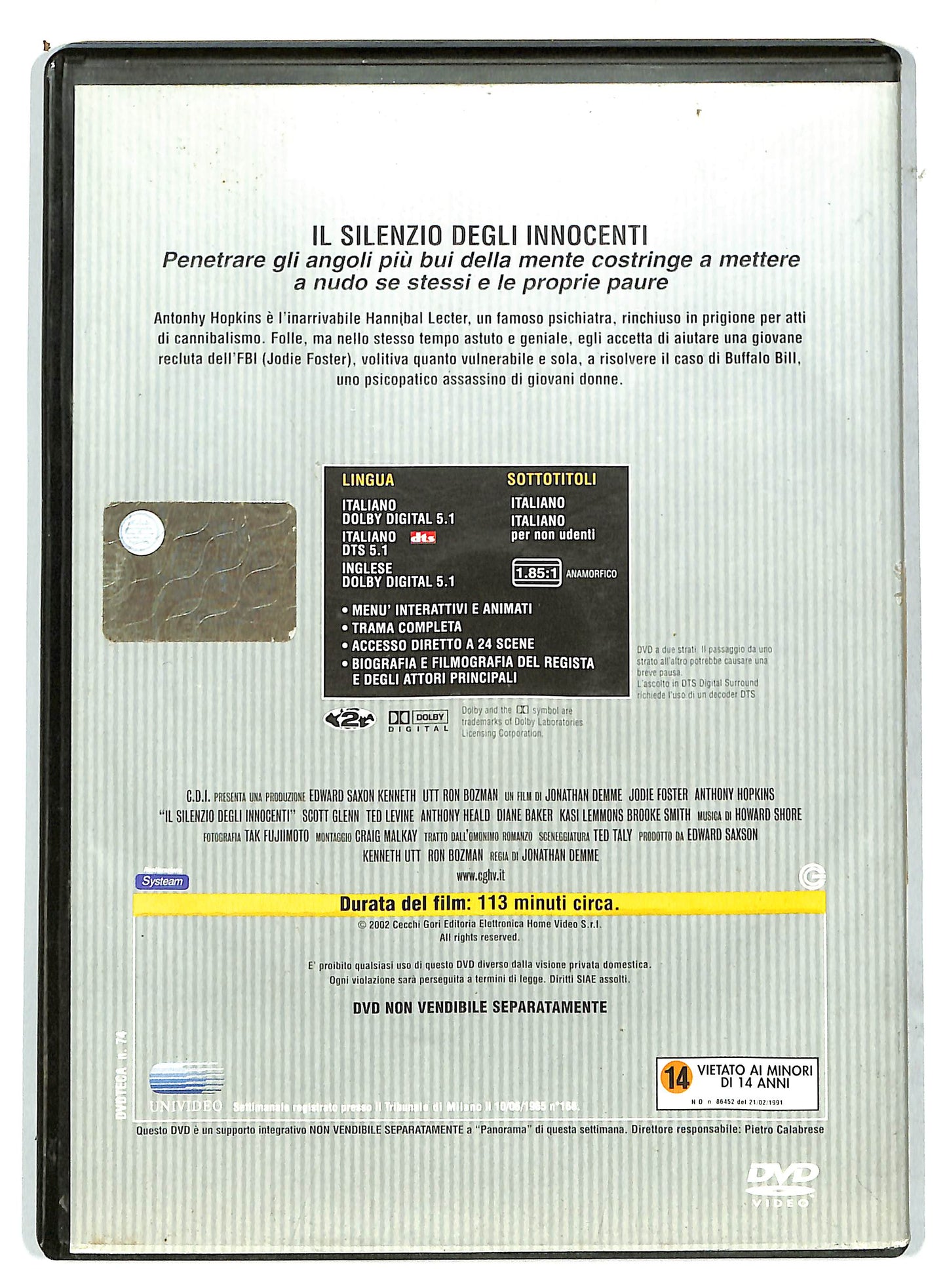 EBOND Il silenzio degli innocenti EDITORIALE DVD D732238