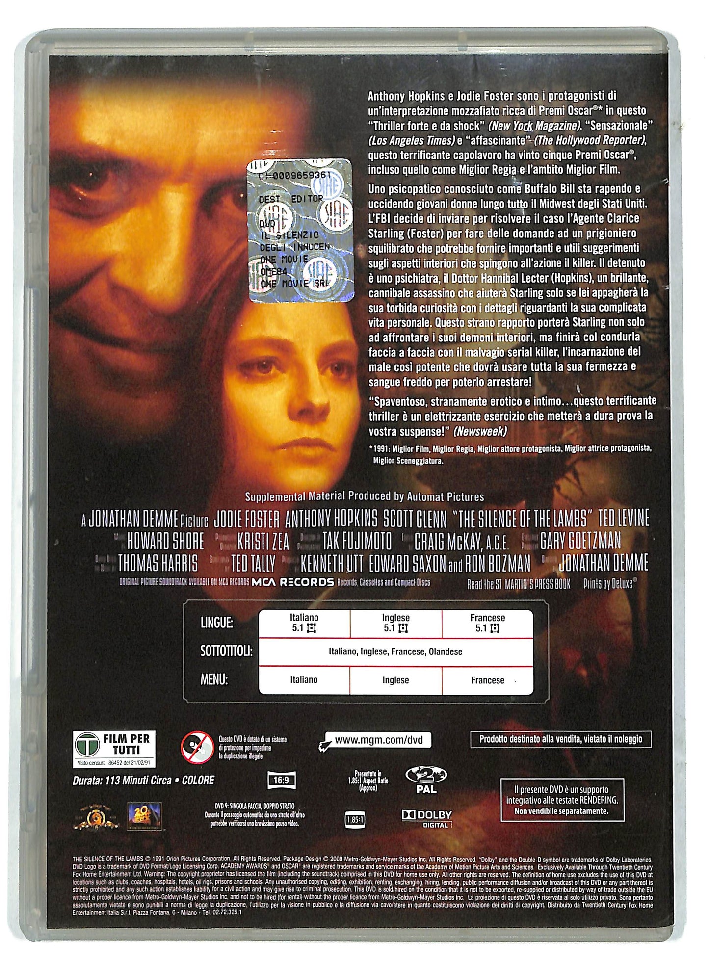 EBOND Il silenzio degli innocenti DVD EDITORIALE D732324