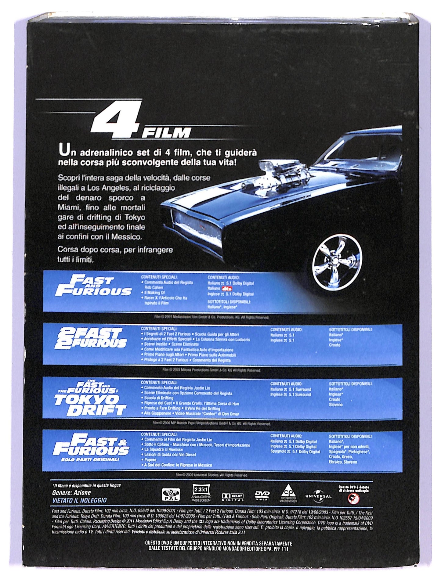 EBOND Fast & Furious - 4 film (4 dischi) SLIPCASE EDITORIALE DVD SLIM D738721