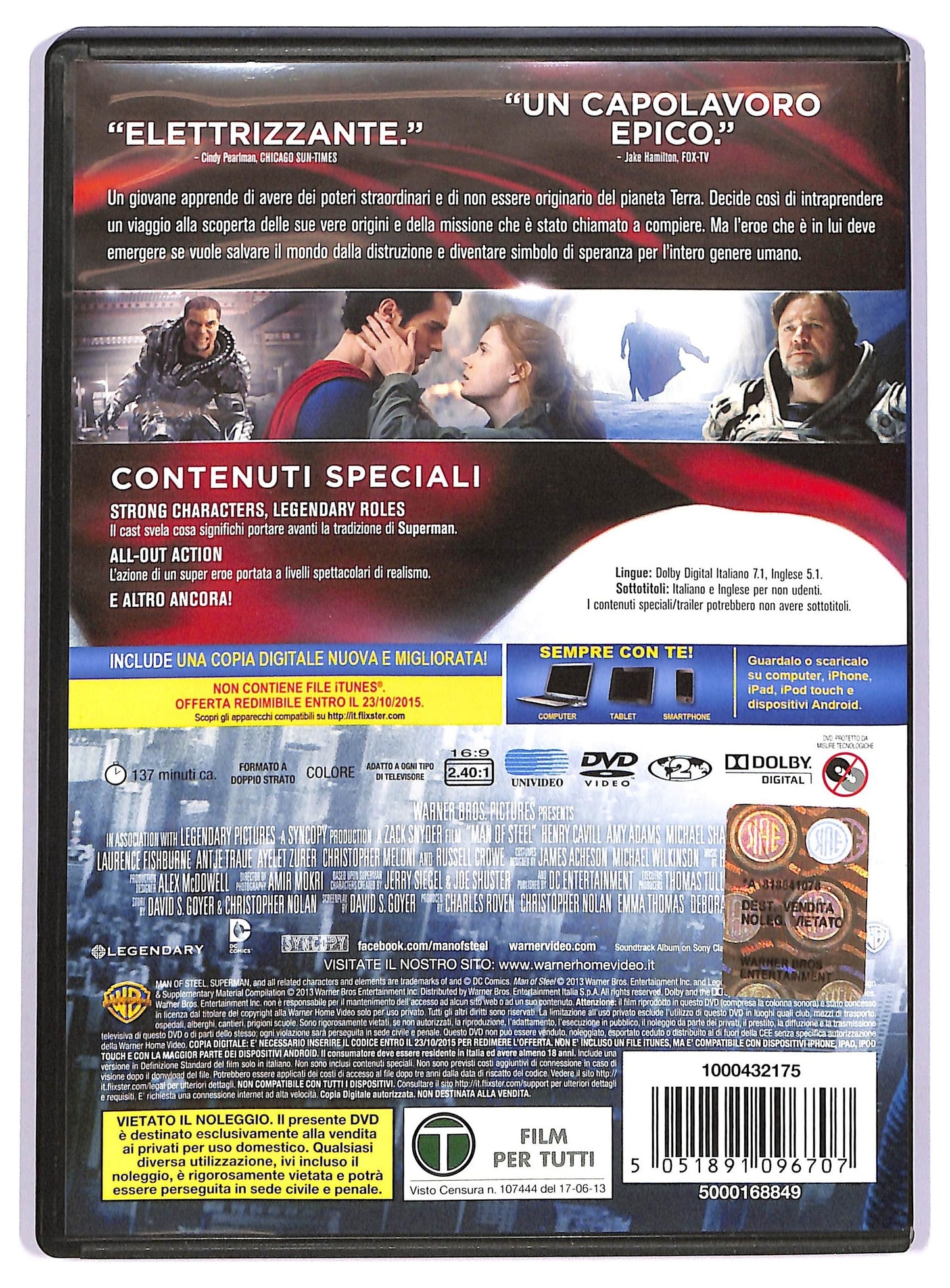 EBOND L'uomo D'acciaio DVD EDizione Speciale 2 Dischi No Copy Digital D739223