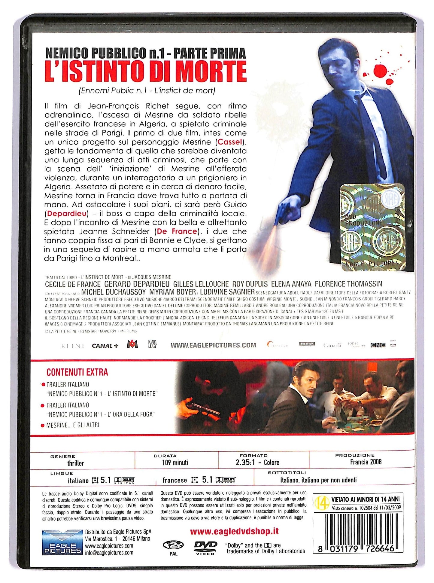 EBOND Nemico pubblico n 1 - Parte prima - L'istinto di morte DVD NOLEGGIO D742118
