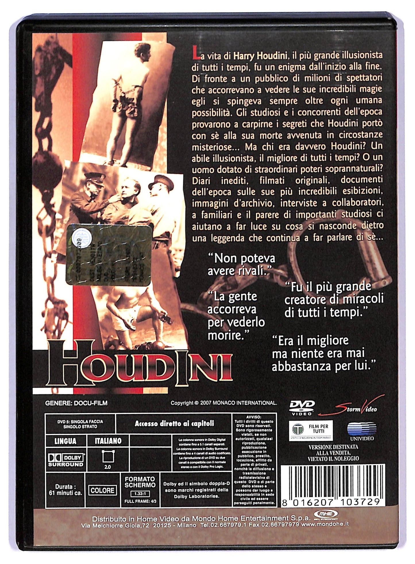 EBOND Houdini - Il Documentario DVD D749637