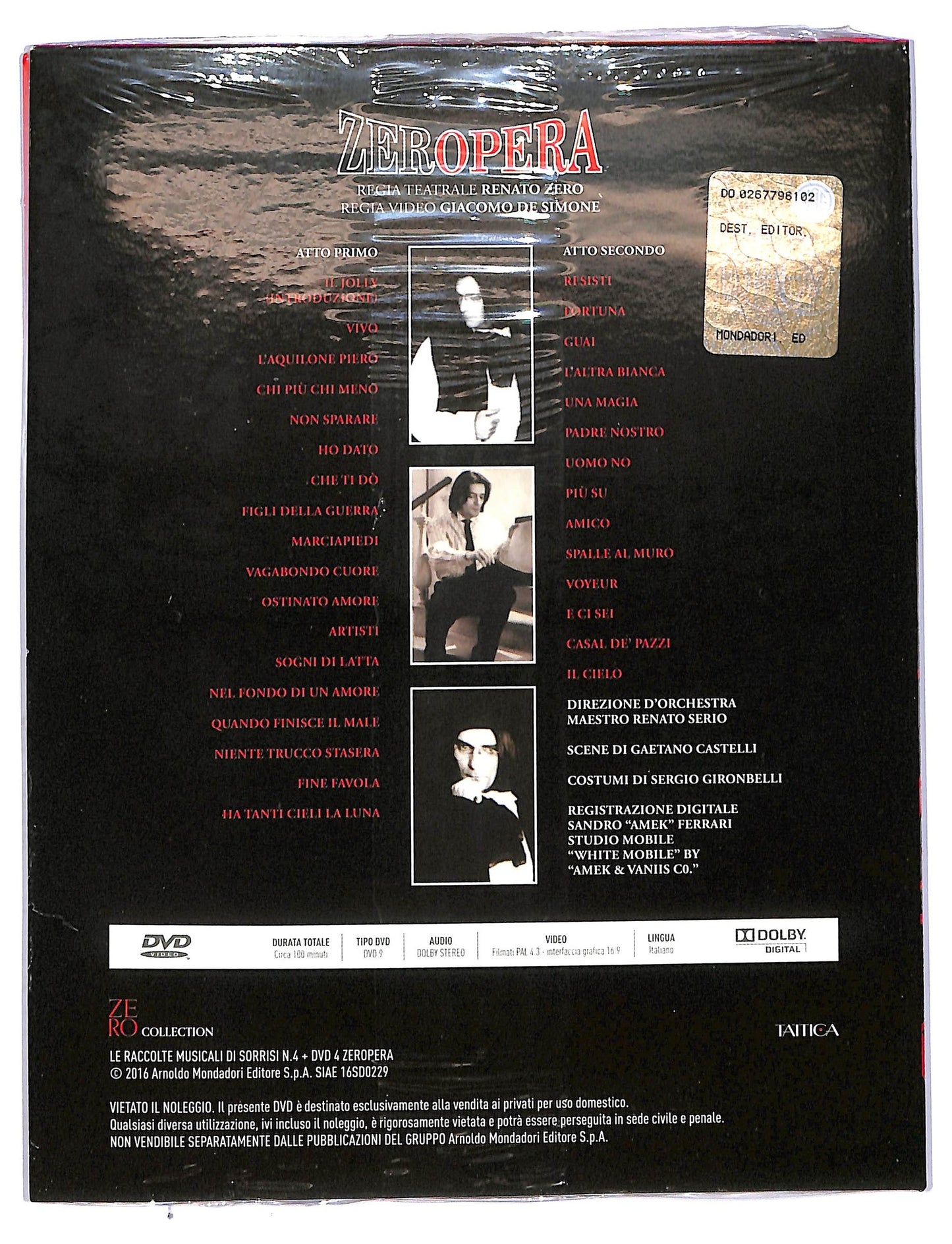 EBOND Renato Zero presenta - Zero Ppera primo e secondo atto EDITORIALE DIGIPACK DVD D750169