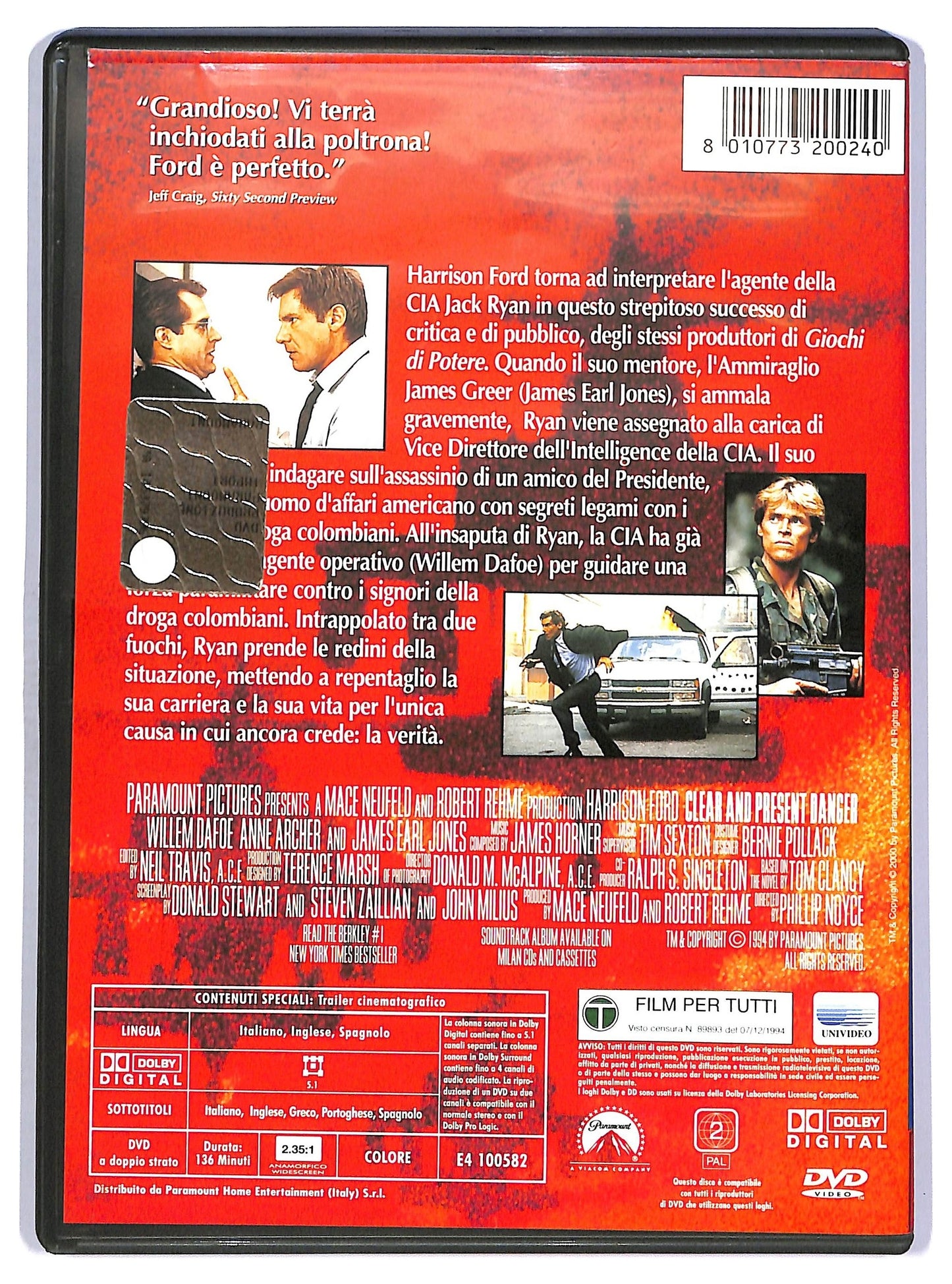 EBOND Sotto Il Segno Del Pericolo Con Harrison Ford DVD D754650