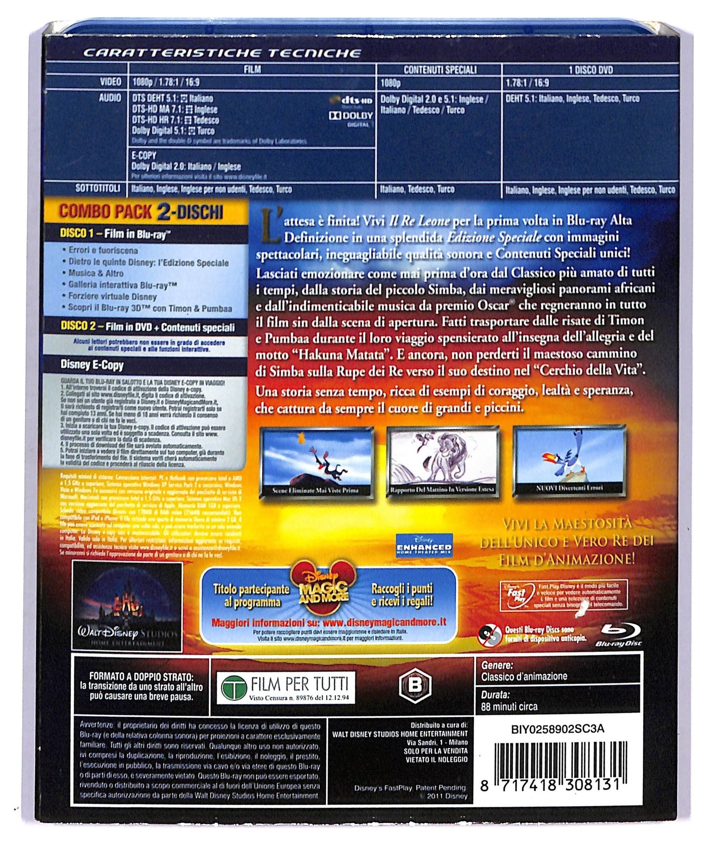EBOND Il Re Leone BLURAY + DVD + DISNEY E-COPY BLURAY D762551