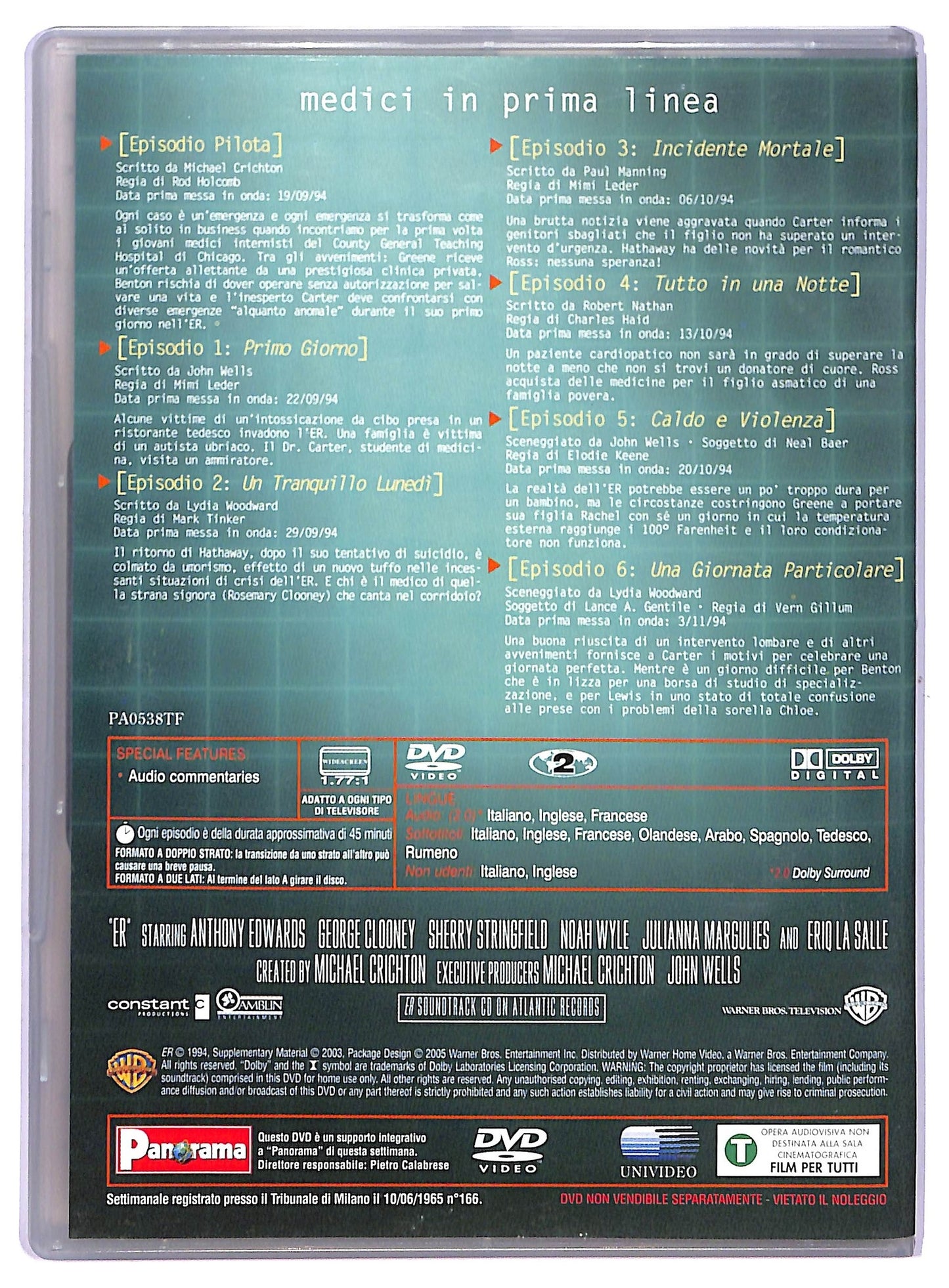EBOND ER Medici In Prima Linea Disco 1 Anno 1 Epis. Pilota + 1-6 EDITORIALE DVD D765227