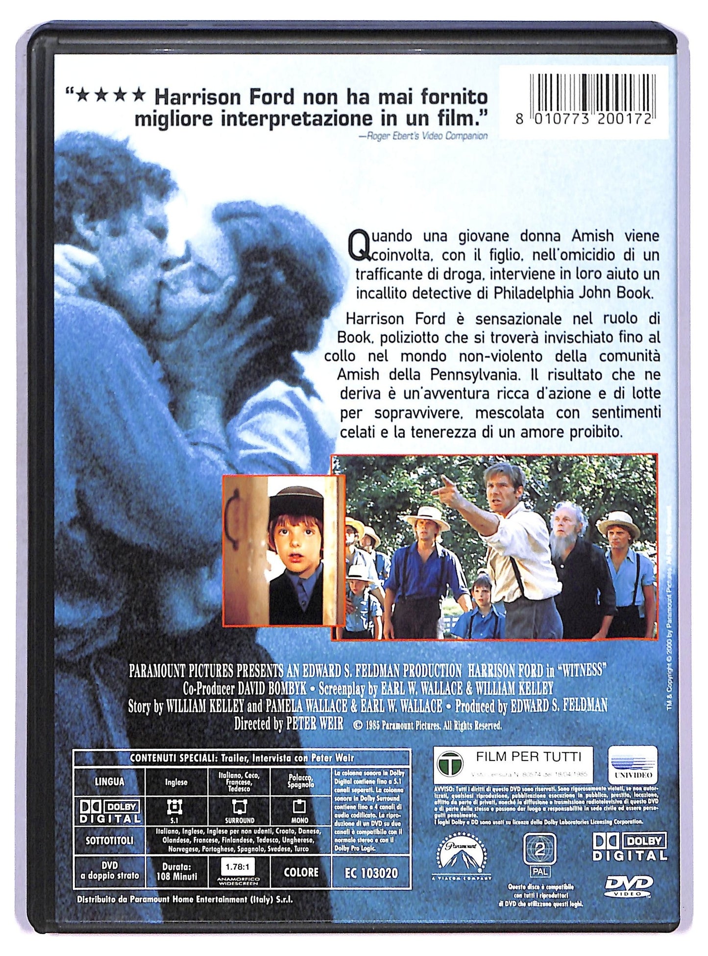 EBOND Witness - Il Testimone Con Harrison Ford DVD D770726