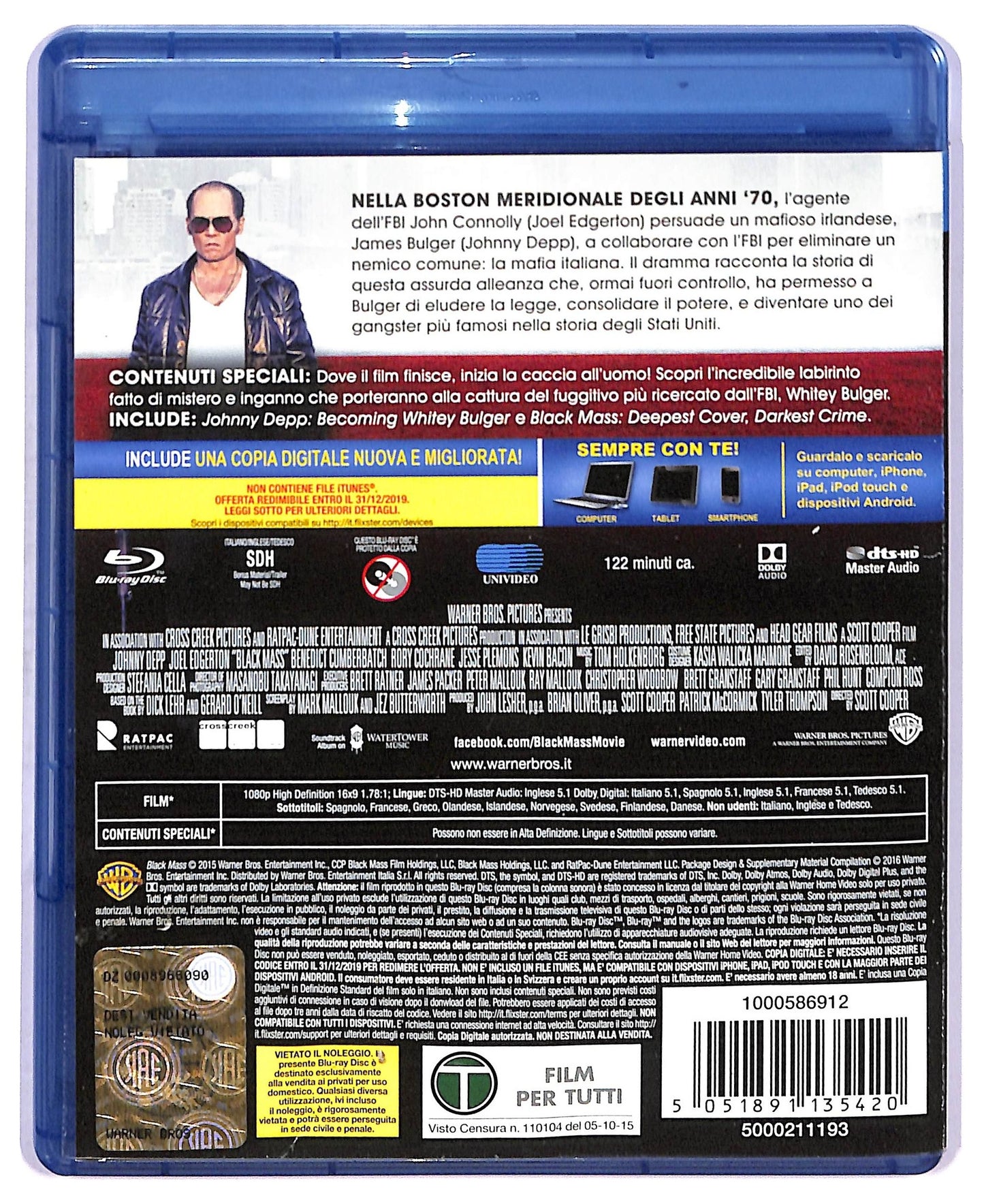 EBOND Black Mass - L'ultimo Gangster BLURAY + Copia Digitale BLURAY D772509