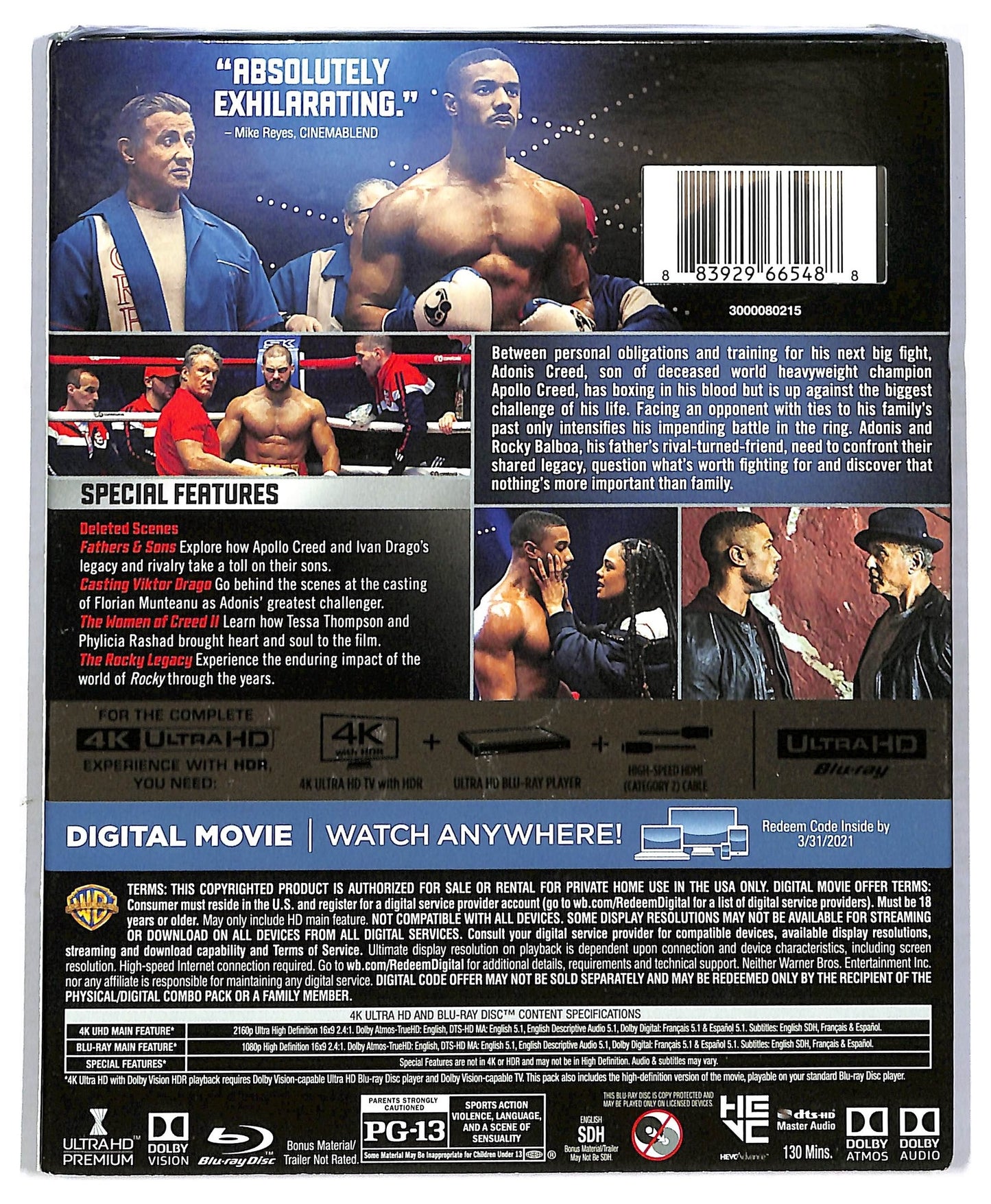 EBOND Creed II 4 K Ultra HD + Digital + BLURAY BLURAY BLURAY D773603