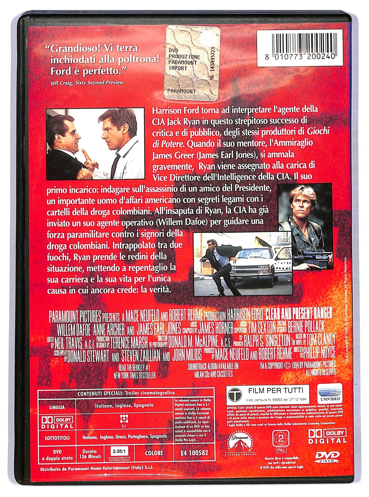 EBOND Sotto Il Segno Del Pericolo Con Harrison Ford DVD D775059