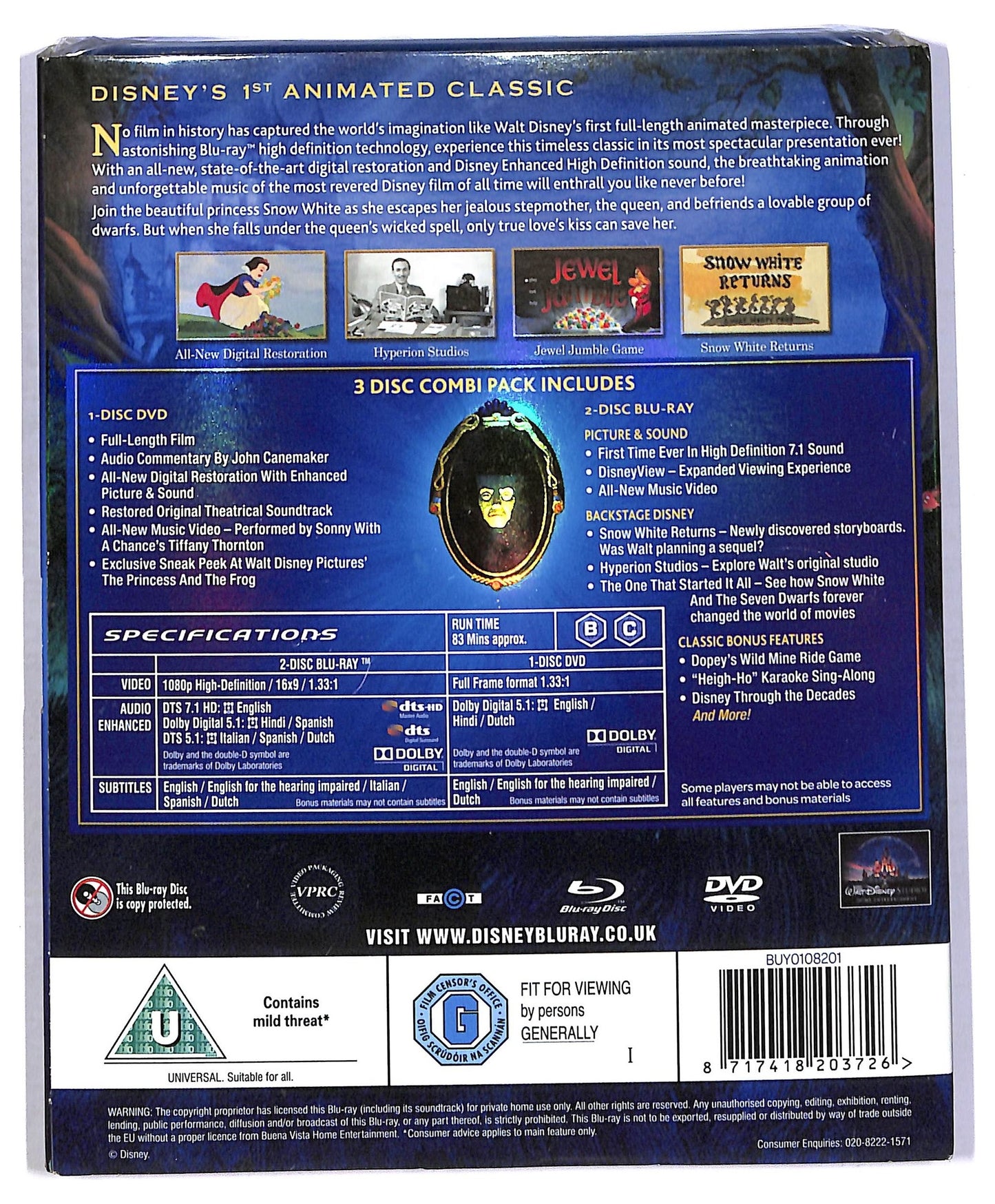 EBOND Snow White and The Seven Dwarfs ( UK Version ) BLURAY + DVD BLURAY BLURAY D777252