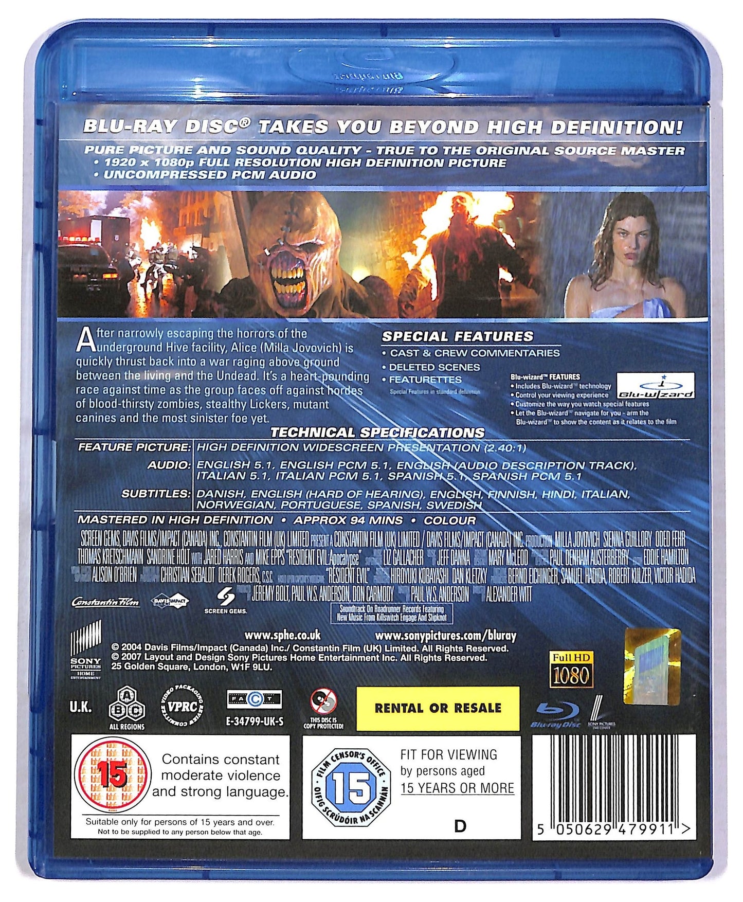 EBOND Resident Evil: Apocalypse Uk edition BLURAY BLURAY BLURAY D777450