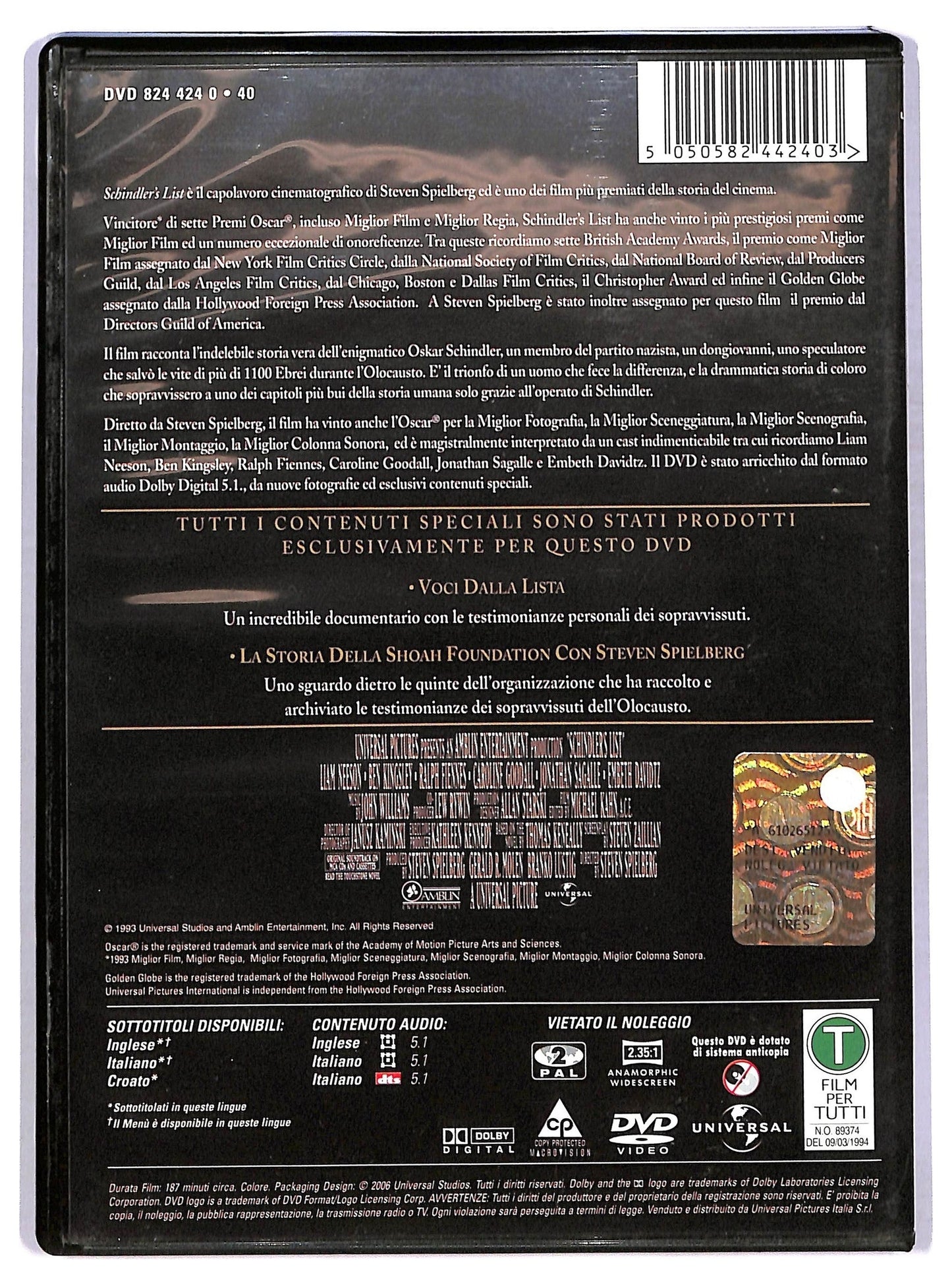 EBOND Schindler's List SPECIAL EDITION DVD D779145