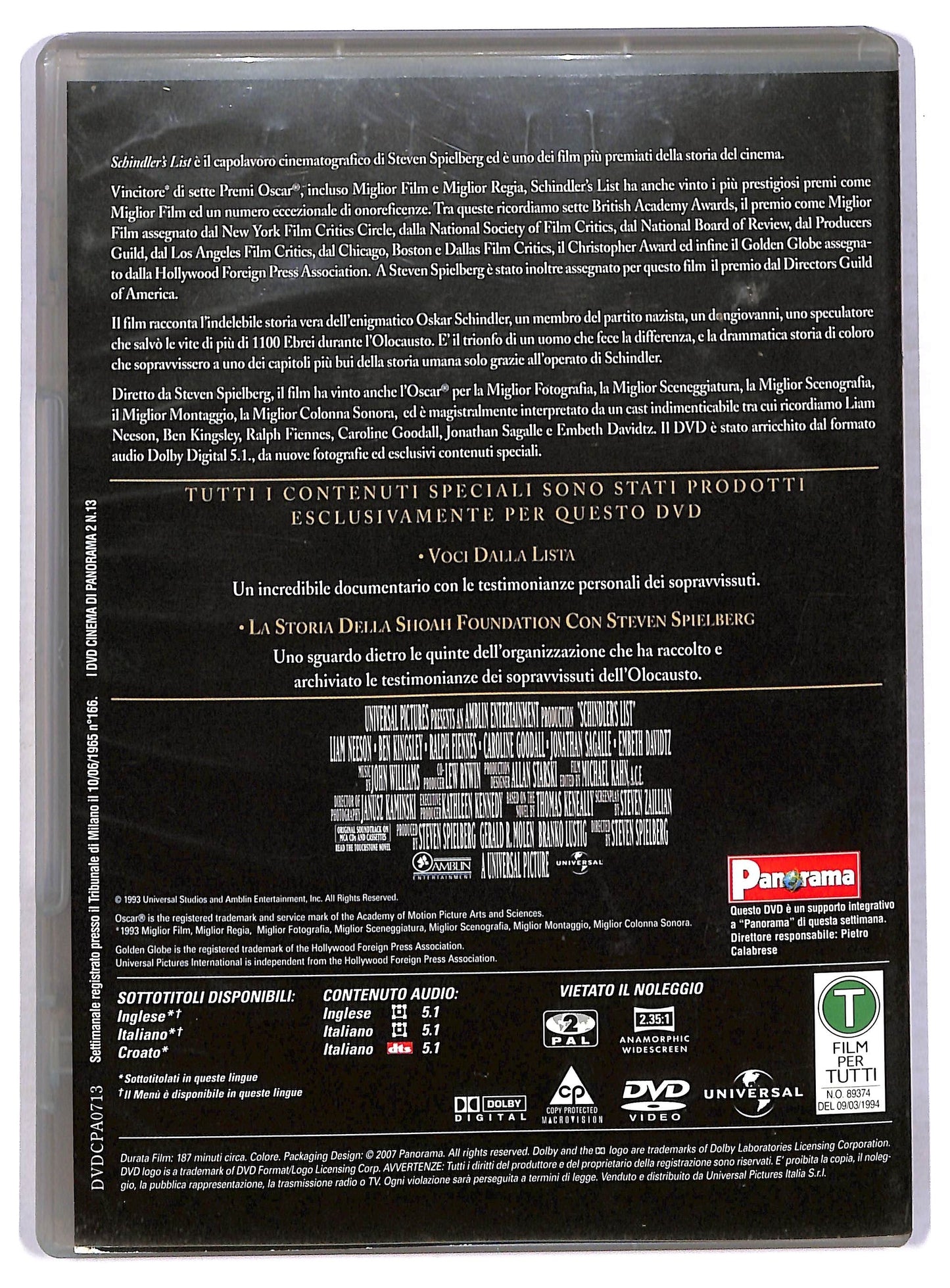 EBOND Schindler's List - La lista di Schindler EDITORIALE DVD D780753