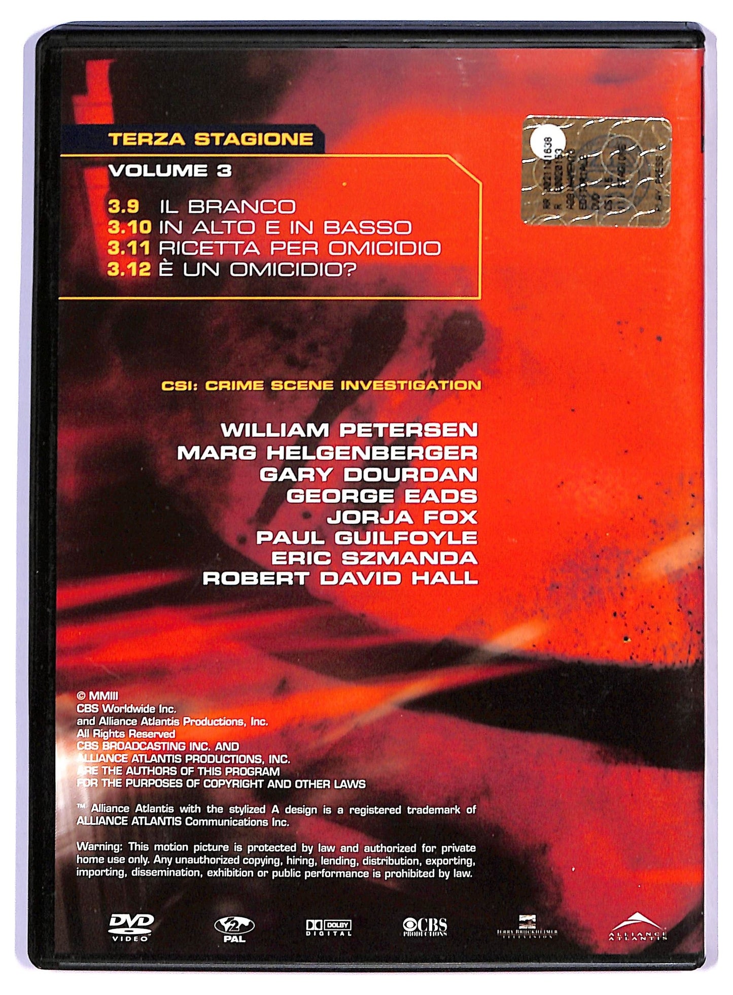 EBOND CSI Terza Stagione Vol.1 Episodi Da 3.19 a 3.12 EDITORIALE DVD D792001