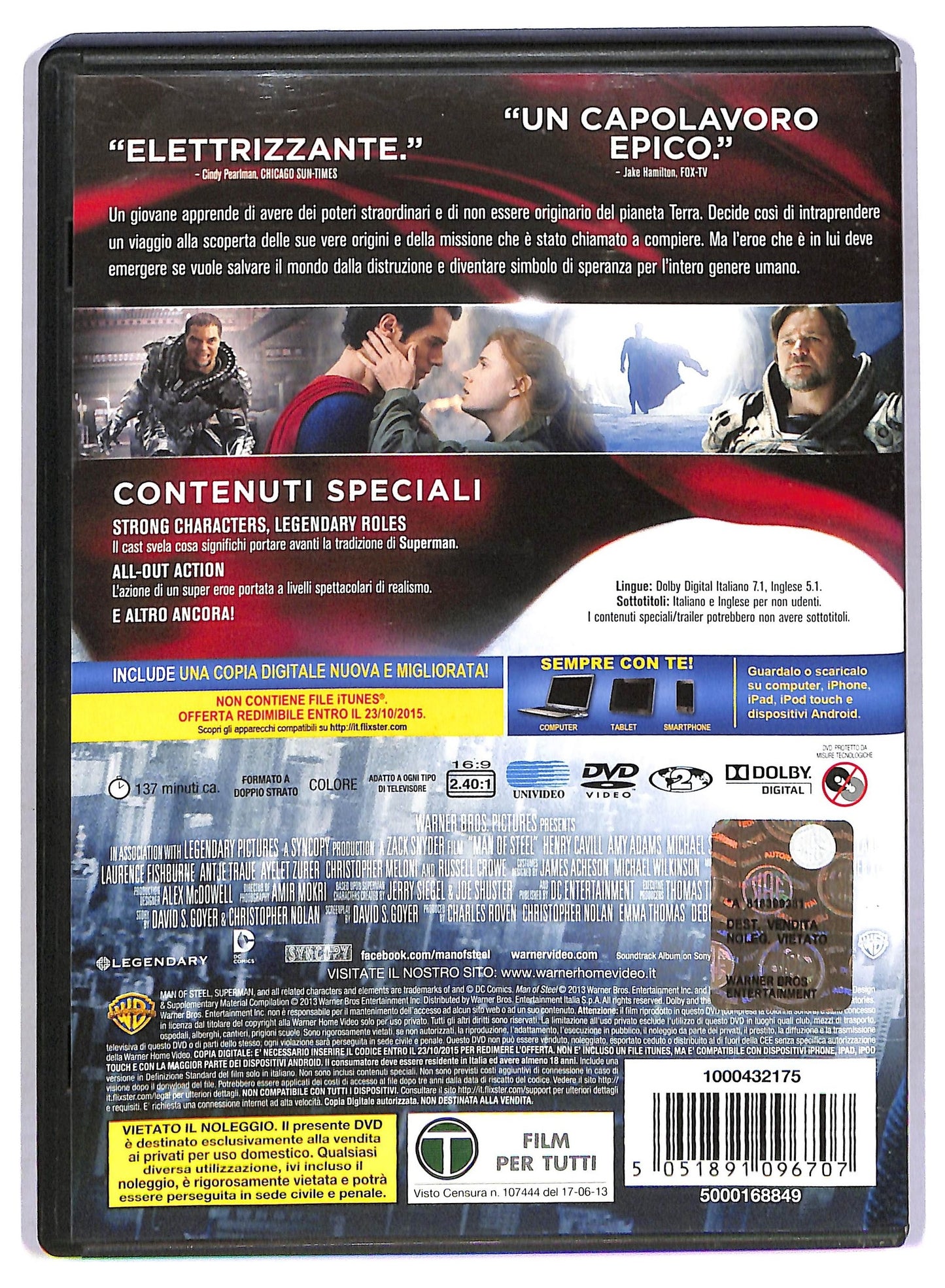 EBOND L'uomo D'acciaio DVD EDizione Speciale 2 Dischi No Copy Digital D797013