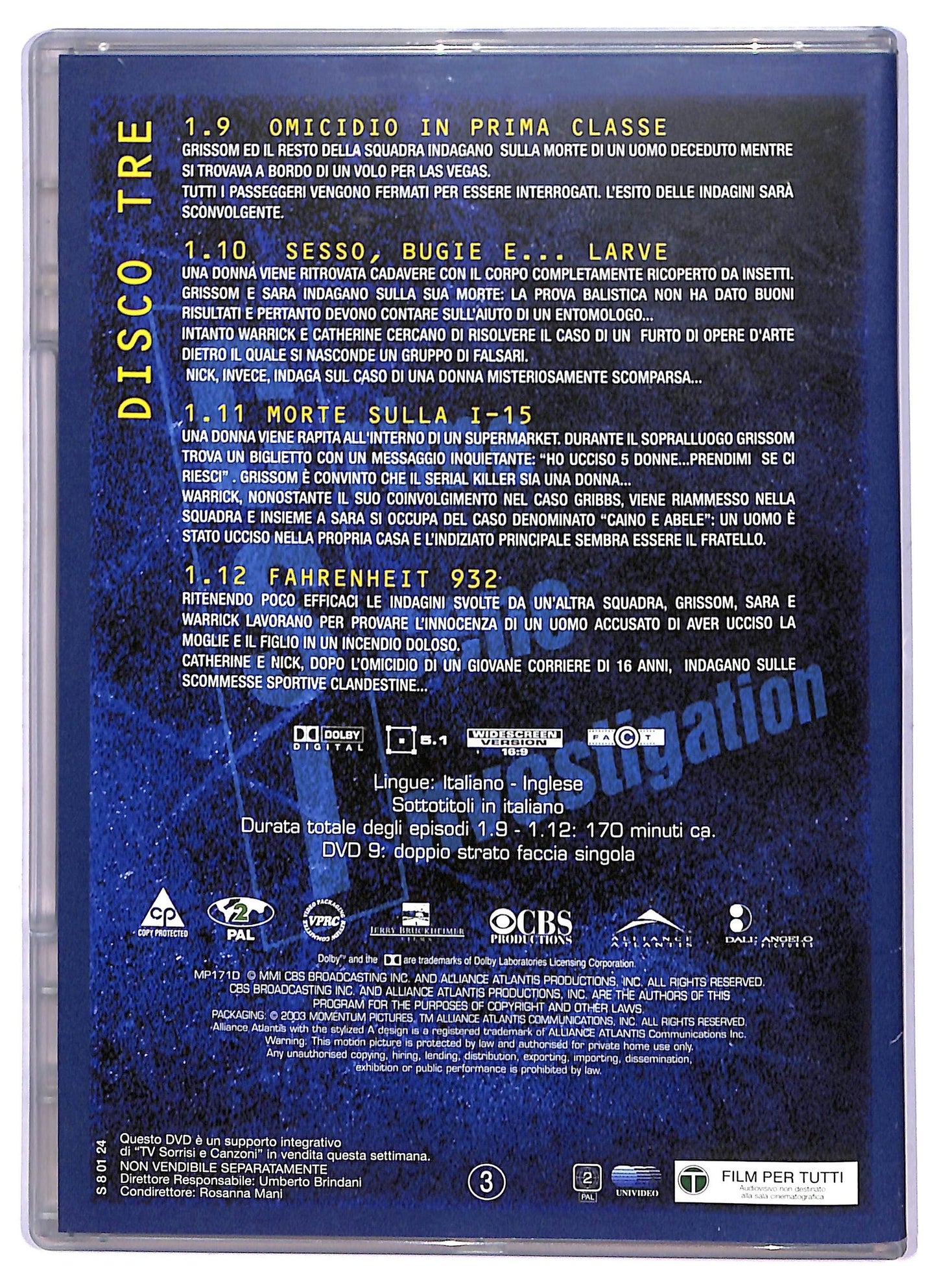 EBOND Csi Prima Stagione Episodi 9 - 12 Disco Tre DVD Editoriale D799110