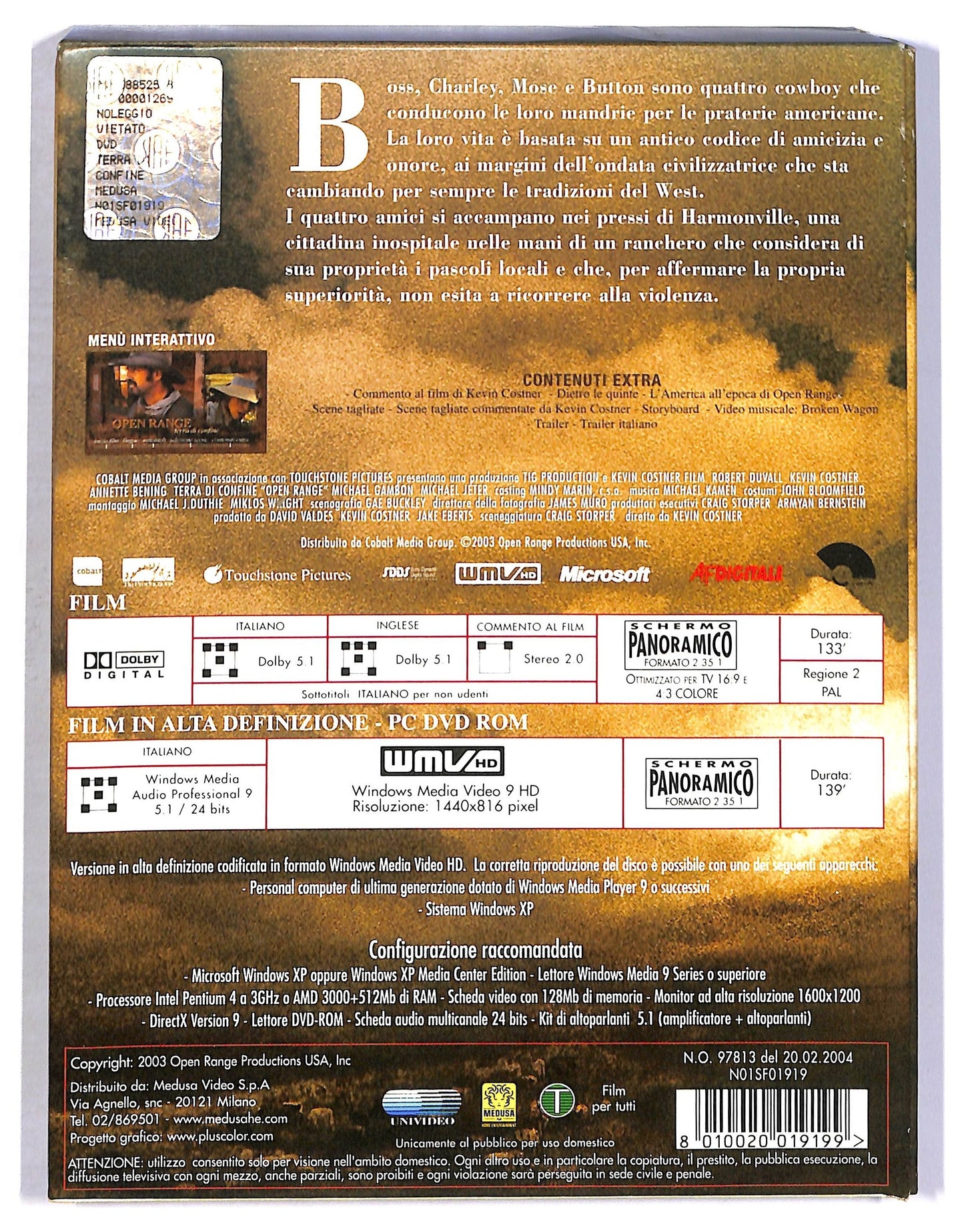 EBOND Open Range - Terra Di Confine DVD EDizione Speciale D801560