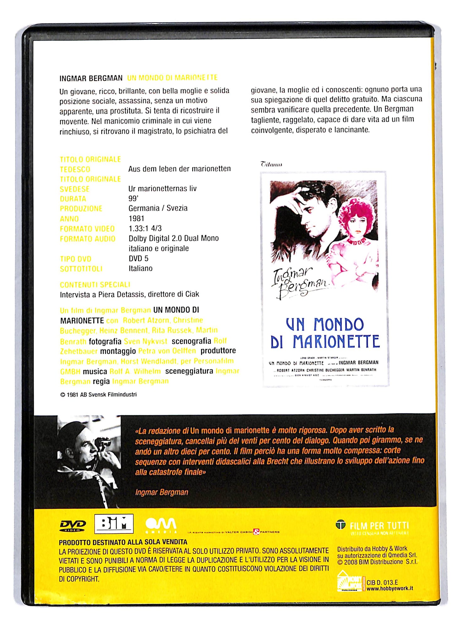 EBOND Un mondo di marionette di Ingmar Bergman EDITORIALE DVD D813136