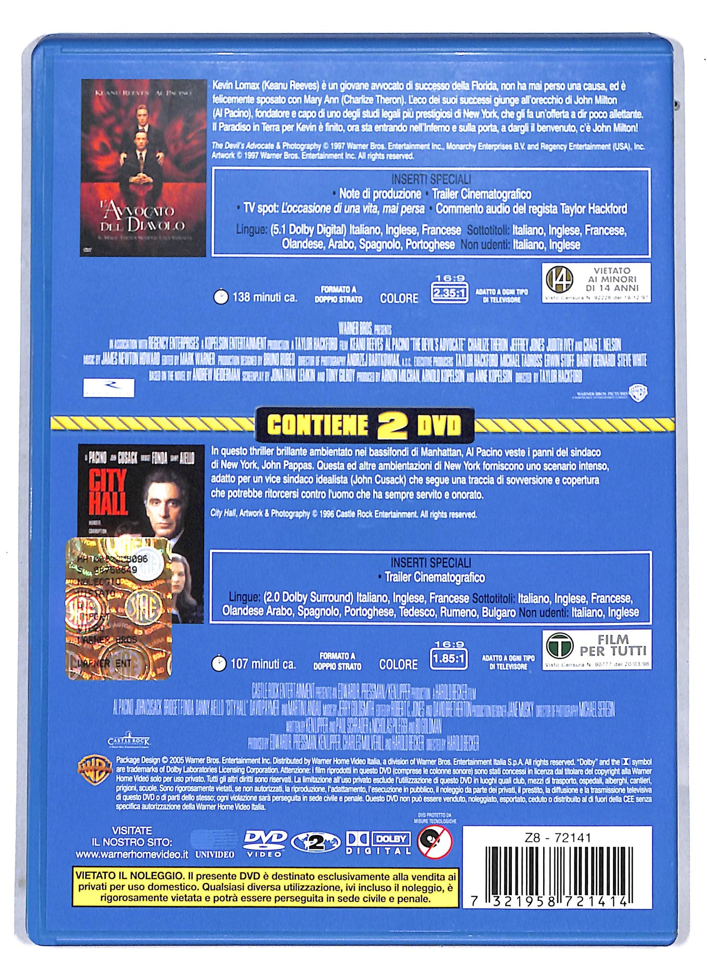 EBOND L'avvocato del diavolo + CITY HALL DVD D813860