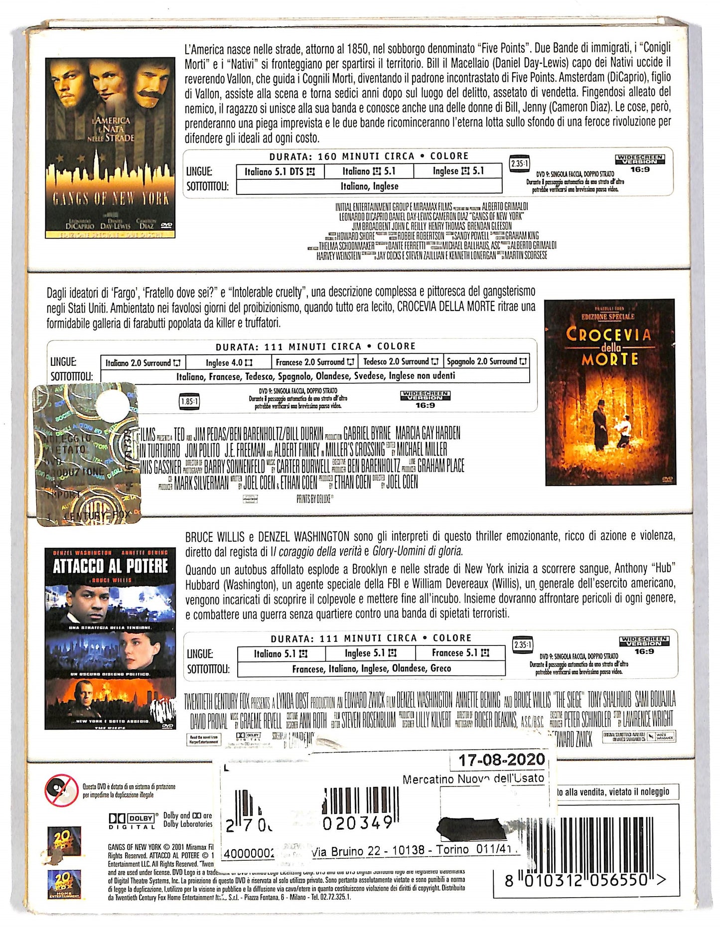 EBOND Gangs of New York + Crocevia della morte + Attacco al potere DVD D815441