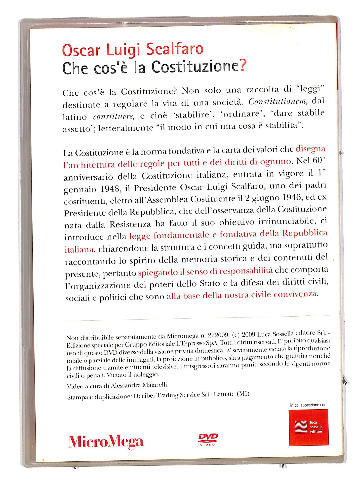 EBOND Che cos'e la costituzione - Oscar luigi scalf SLIM EDITORIALE DVD DB557141