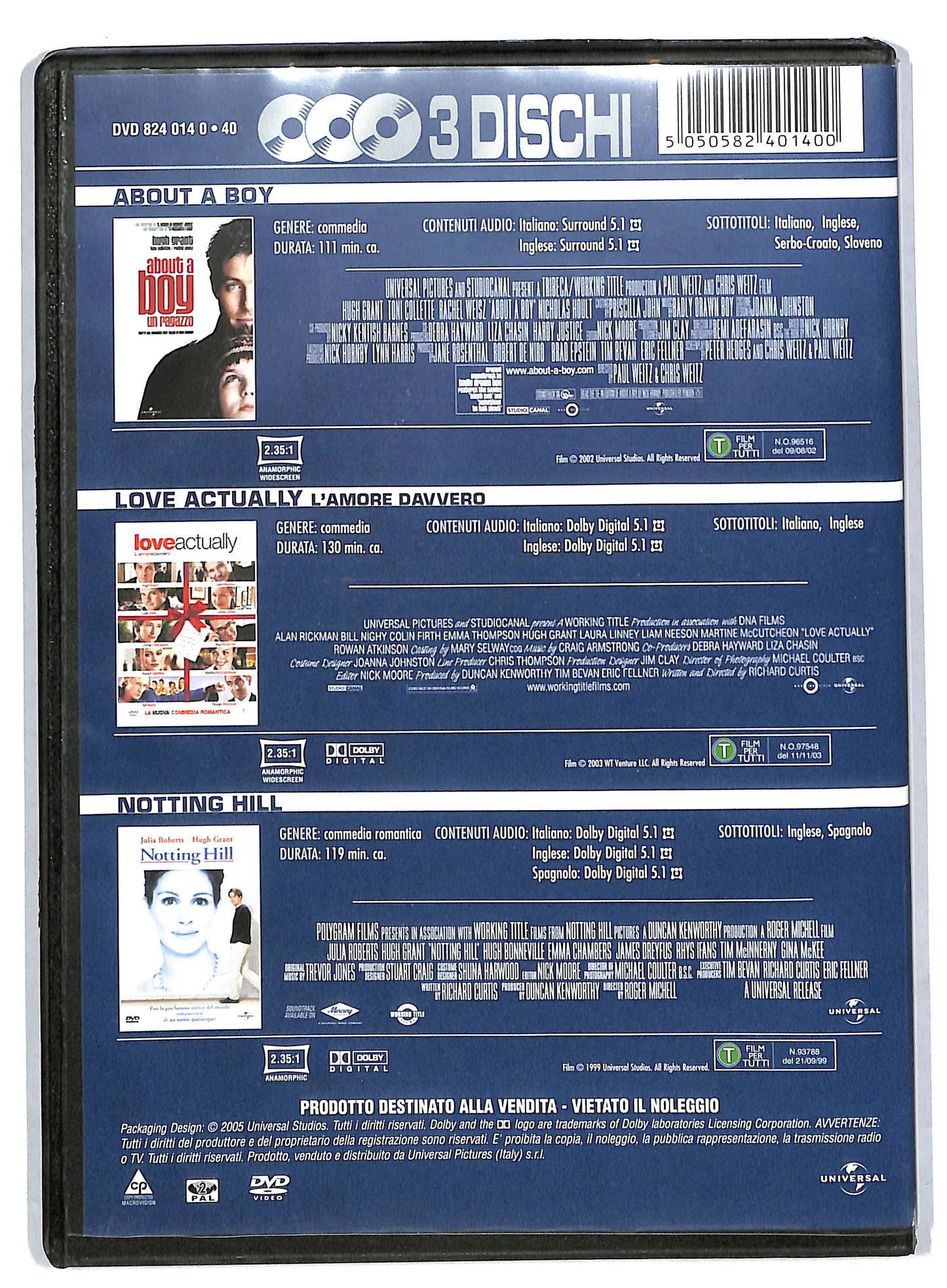 EBOND Box set 3 film - about a boy - love actually - notting hill DVD DB570150