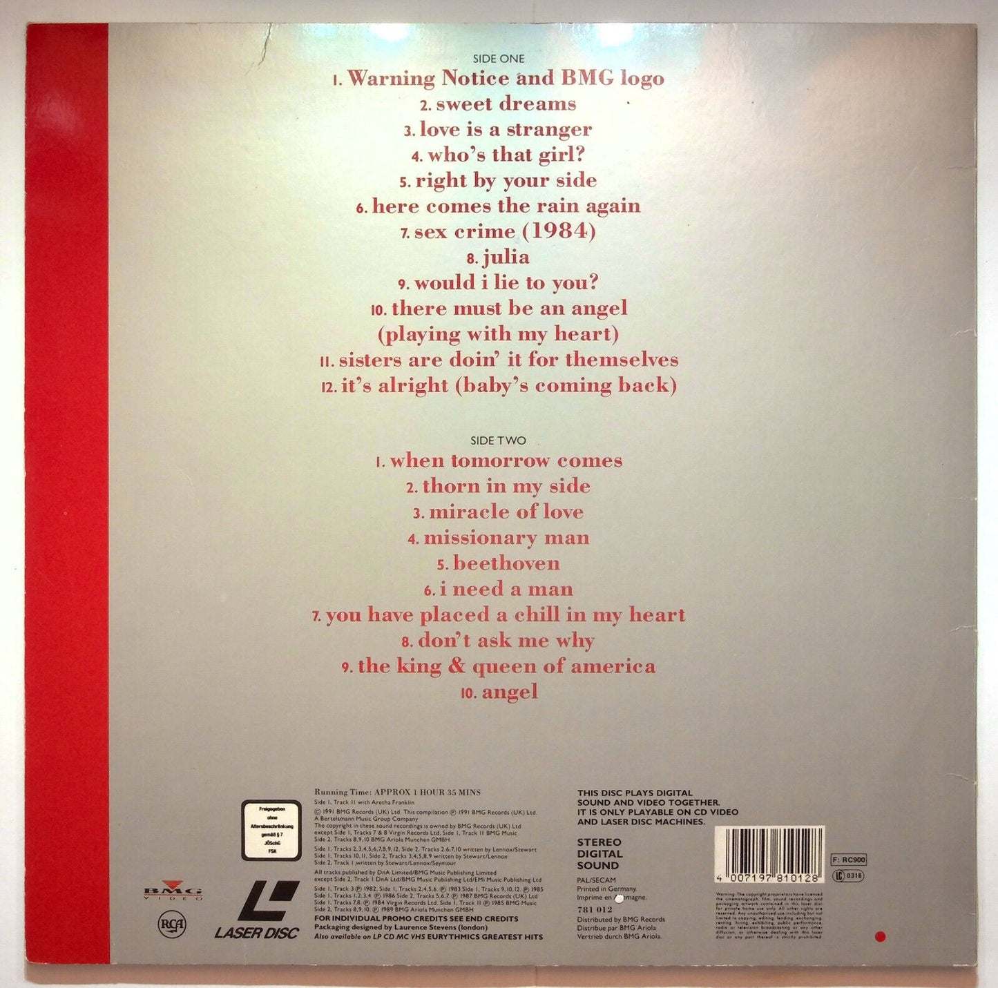 EBOND Eurythmics Greatest Hits - Laser Disc Pal