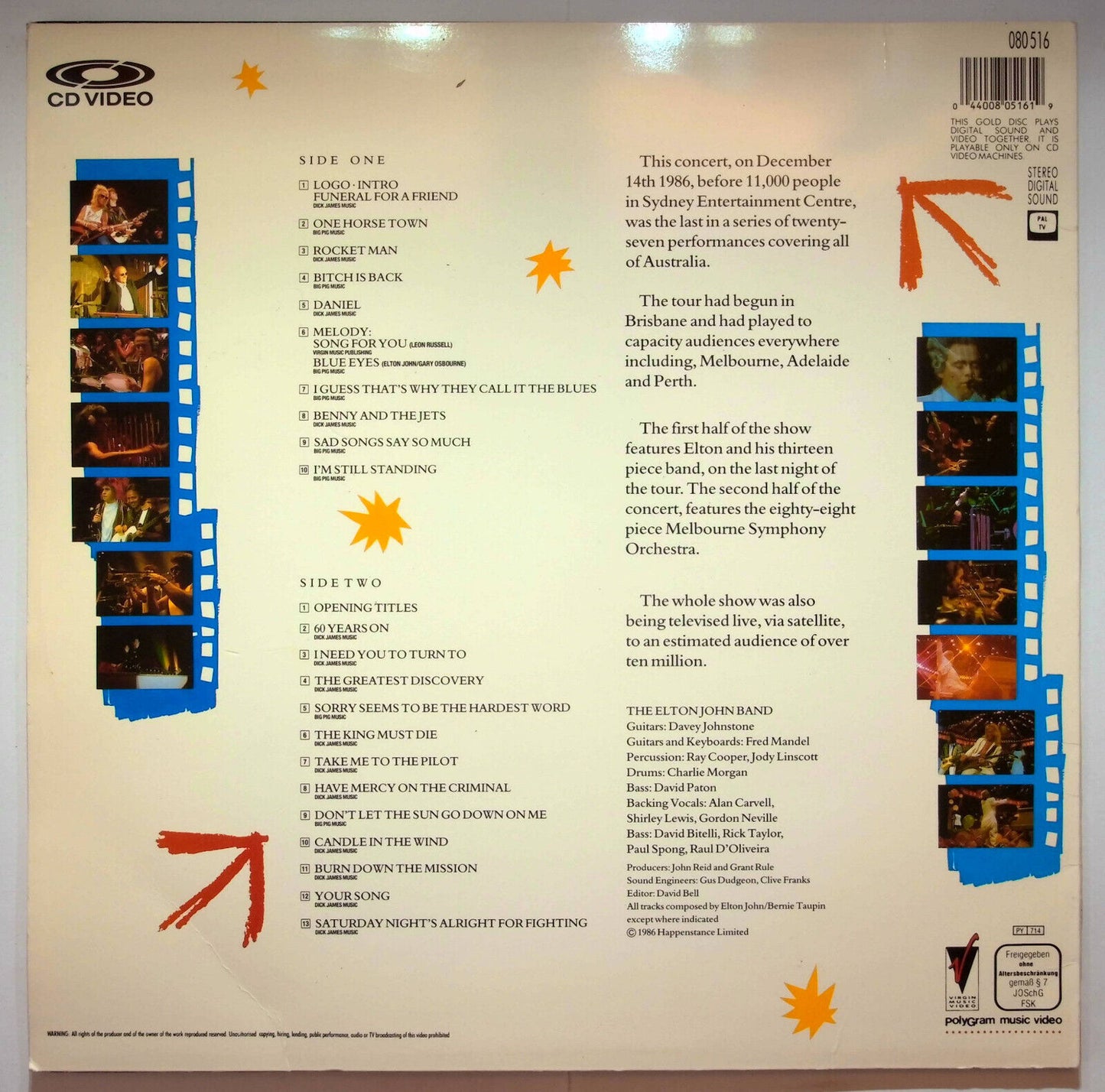 EBOND Tour De Force Elton John Live In Australia - Laser Disc CD Video Pal