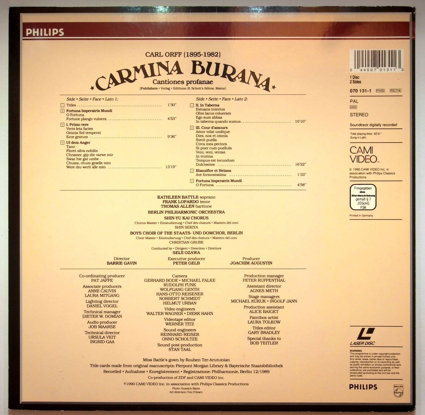 EBOND Carl Orff - Carmina Burana Cantiones Profane - Laser Disc Pal
