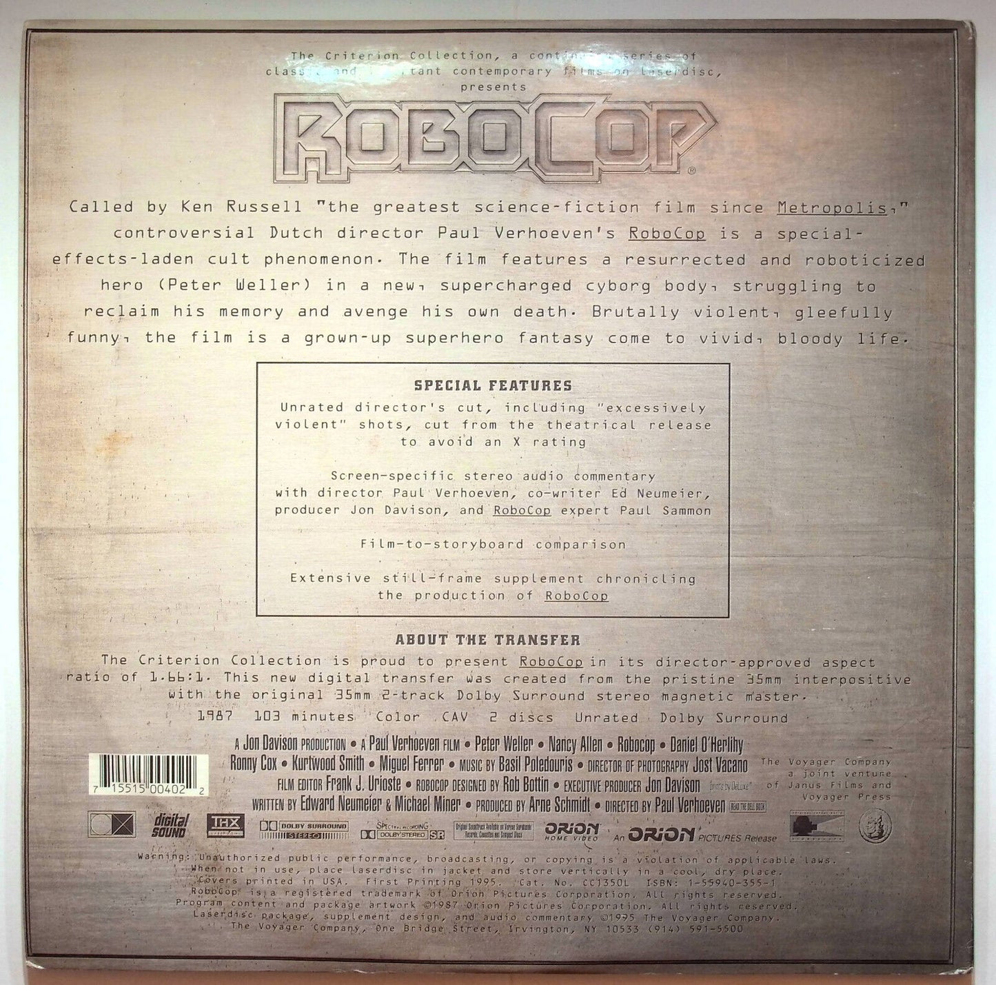 EBOND Robocop - Special Edition - Laser Disc Ntsc