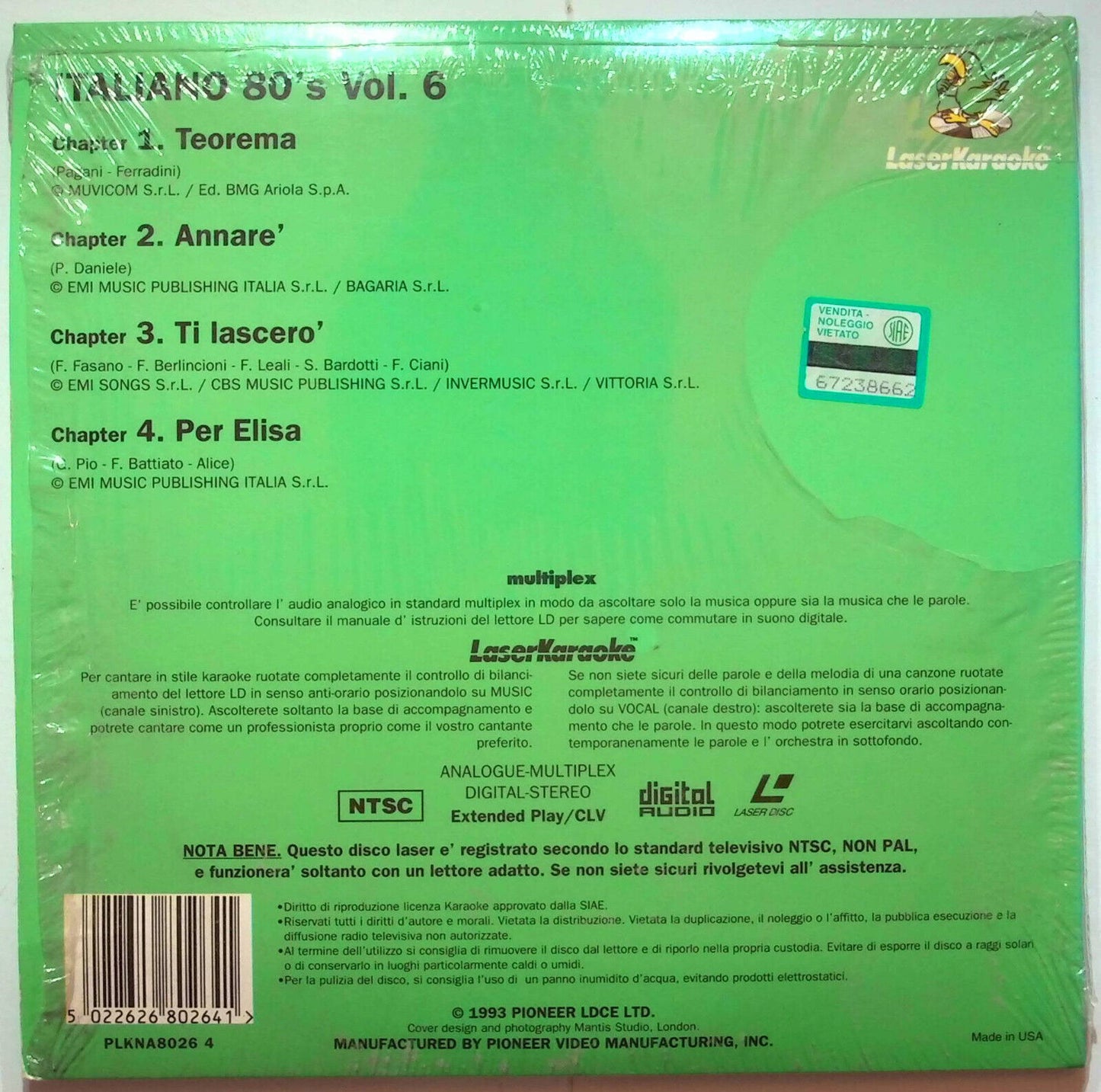 EBOND 80's Italiano Volume 6 Laserkaraoke - Laser Disc Ntsc