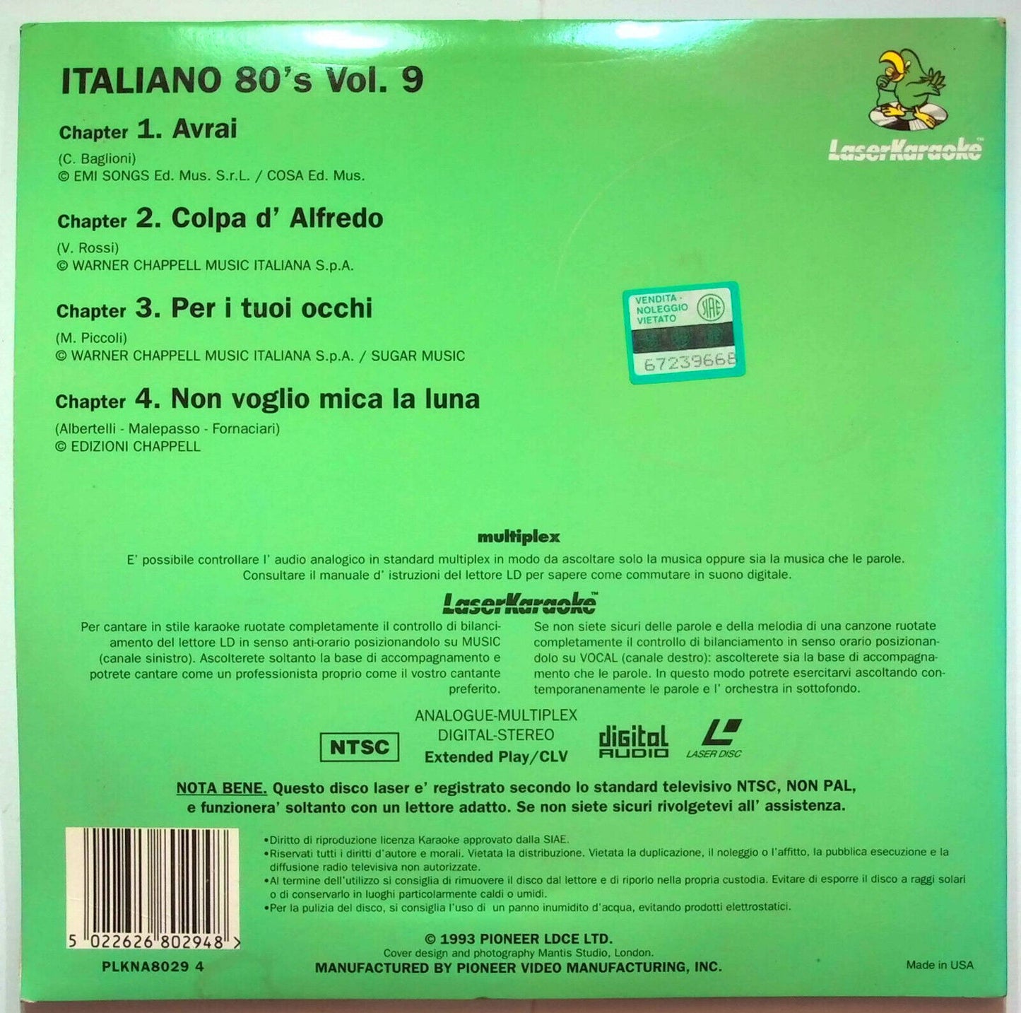 EBOND 80's Italiano Volume 9 Laserkaraoke - Laser Disc Ntsc