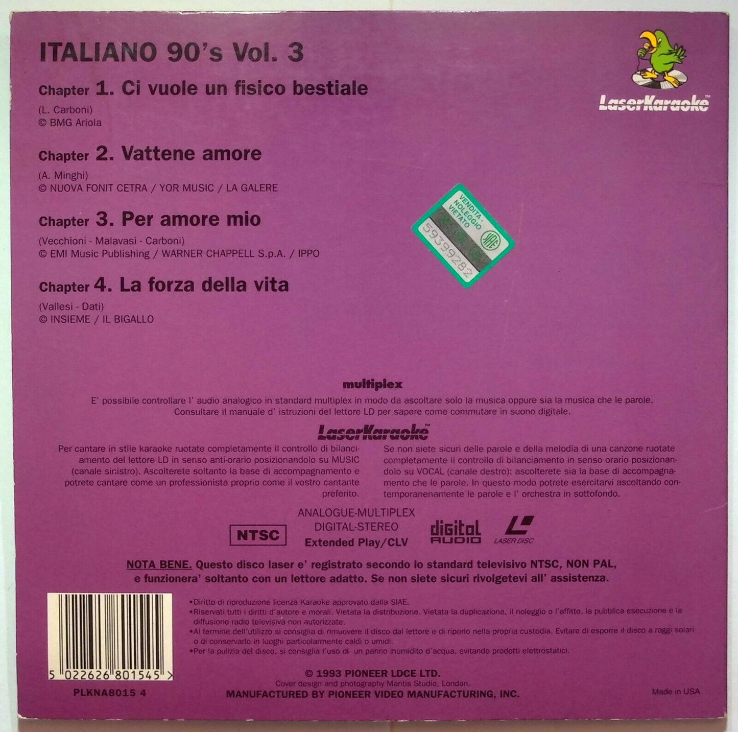 EBOND 90's Italiano Volume 3 Laserkaraoke - Laser Disc Ntsc