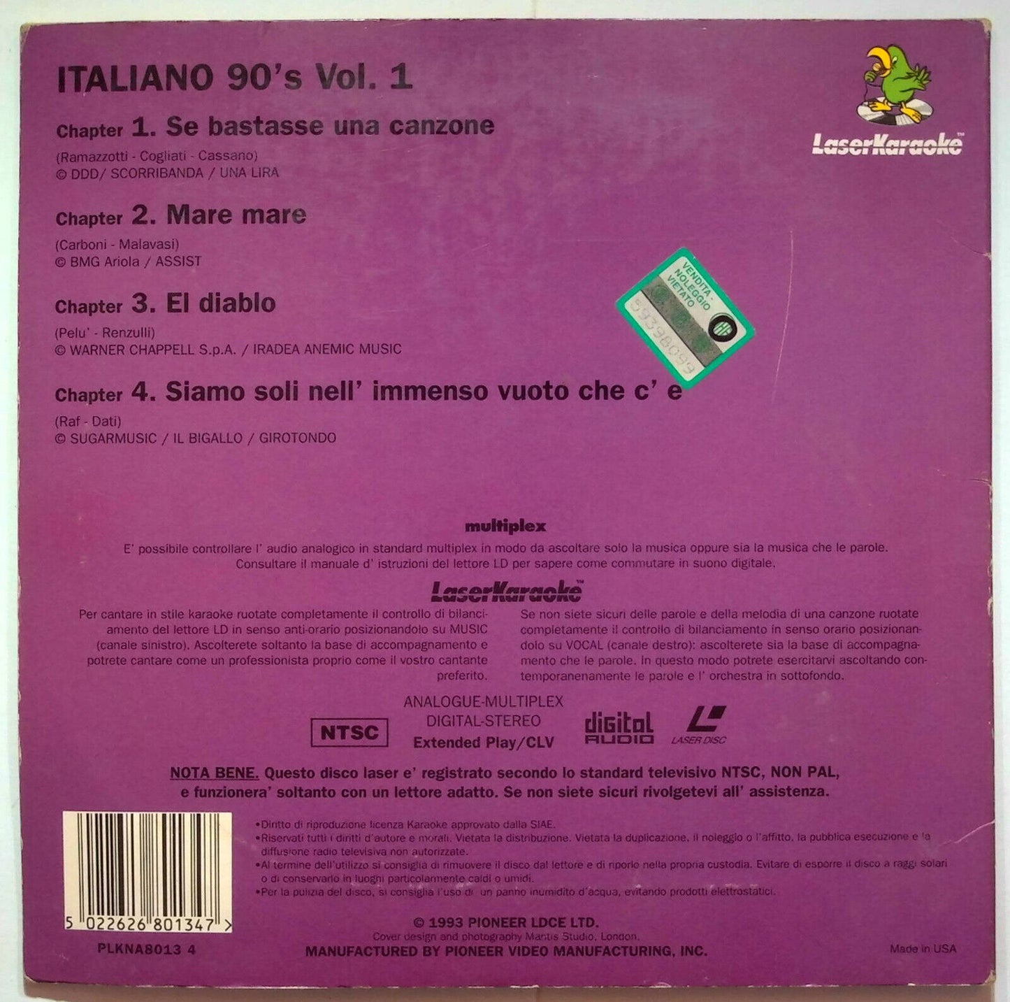 EBOND 90's Italiano Volume 1 Laserkaraoke - Laser Disc Ntsc
