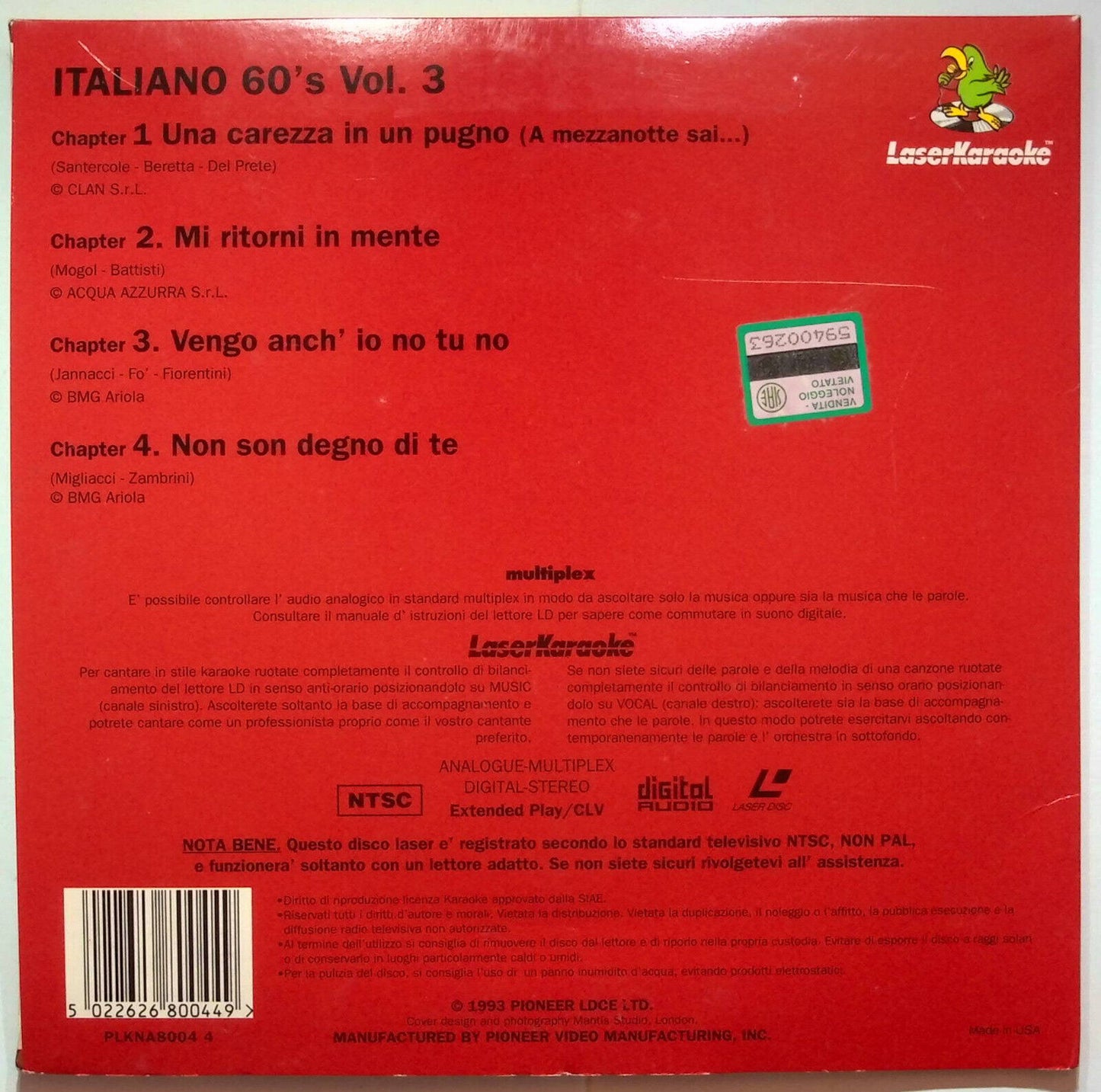 EBOND 60's Italiano Volume 3 Laserkaraoke - Laser Disc Ntsc