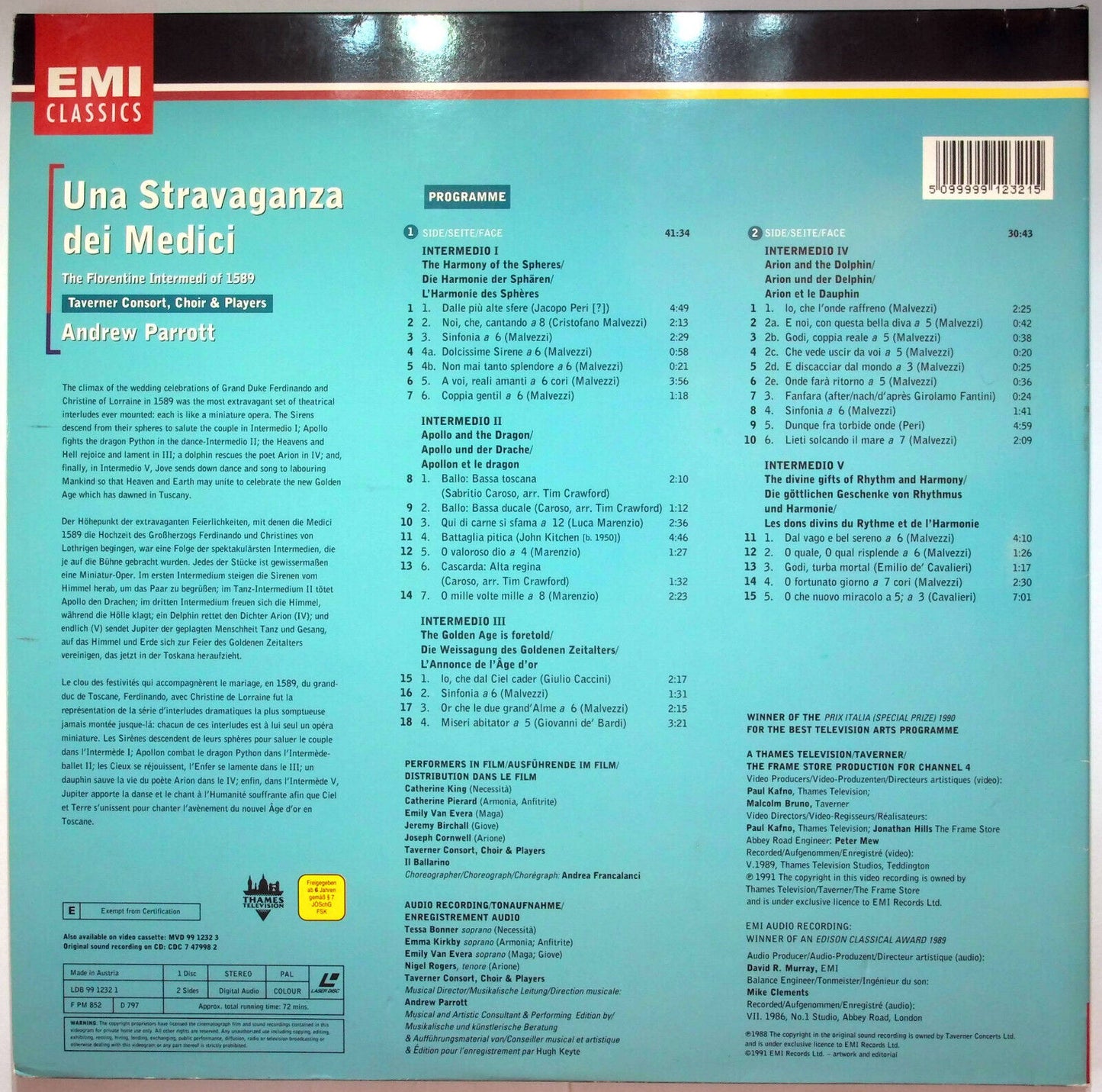 EBOND Una Stravaganza Dei Medici - The Florentine Intermedi 1589 Laser Disc Pal