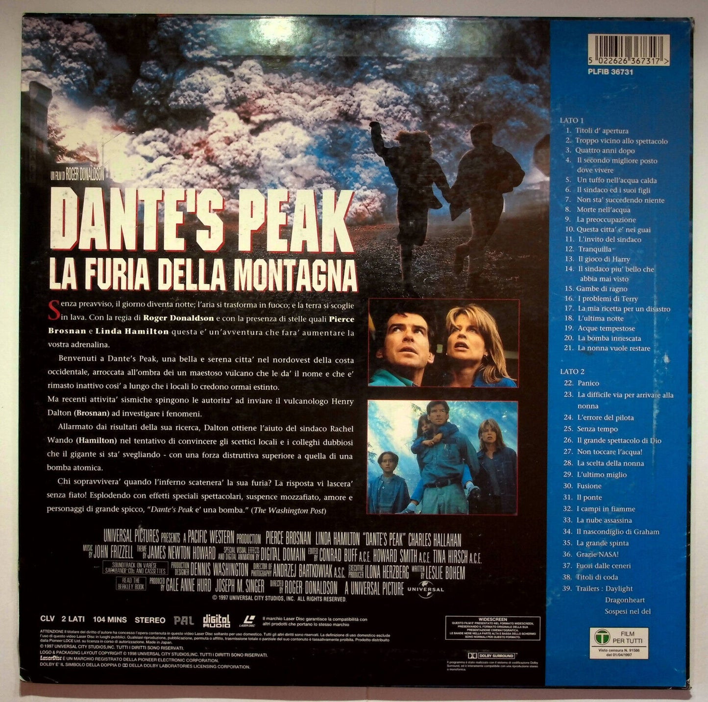 EBOND Dante's Peak La Furia Della Montagna - Laser Disc Pal