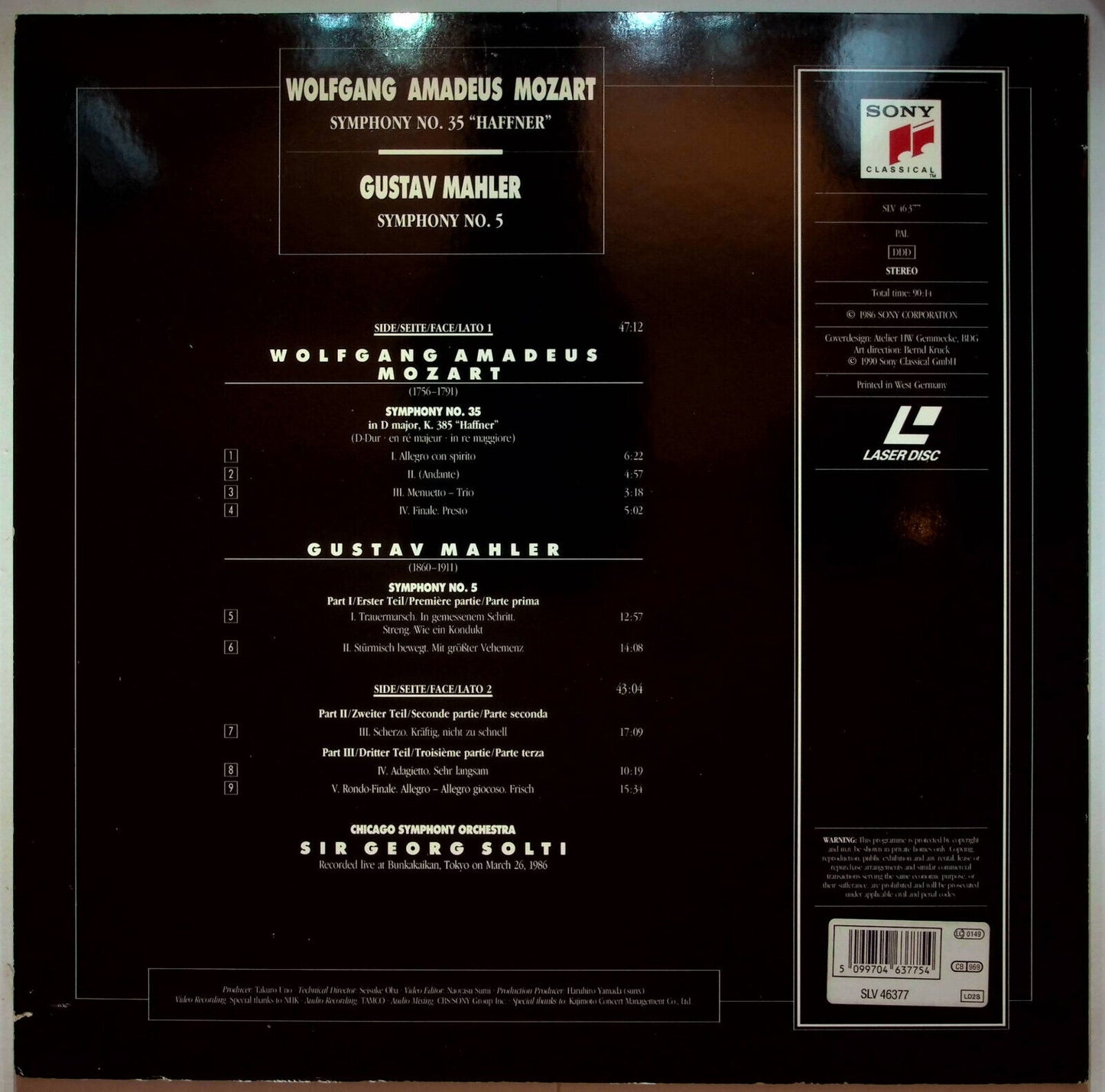 EBOND Mozart Symphony 35 Mahler: Symphony 5 - Laser Disc Pal