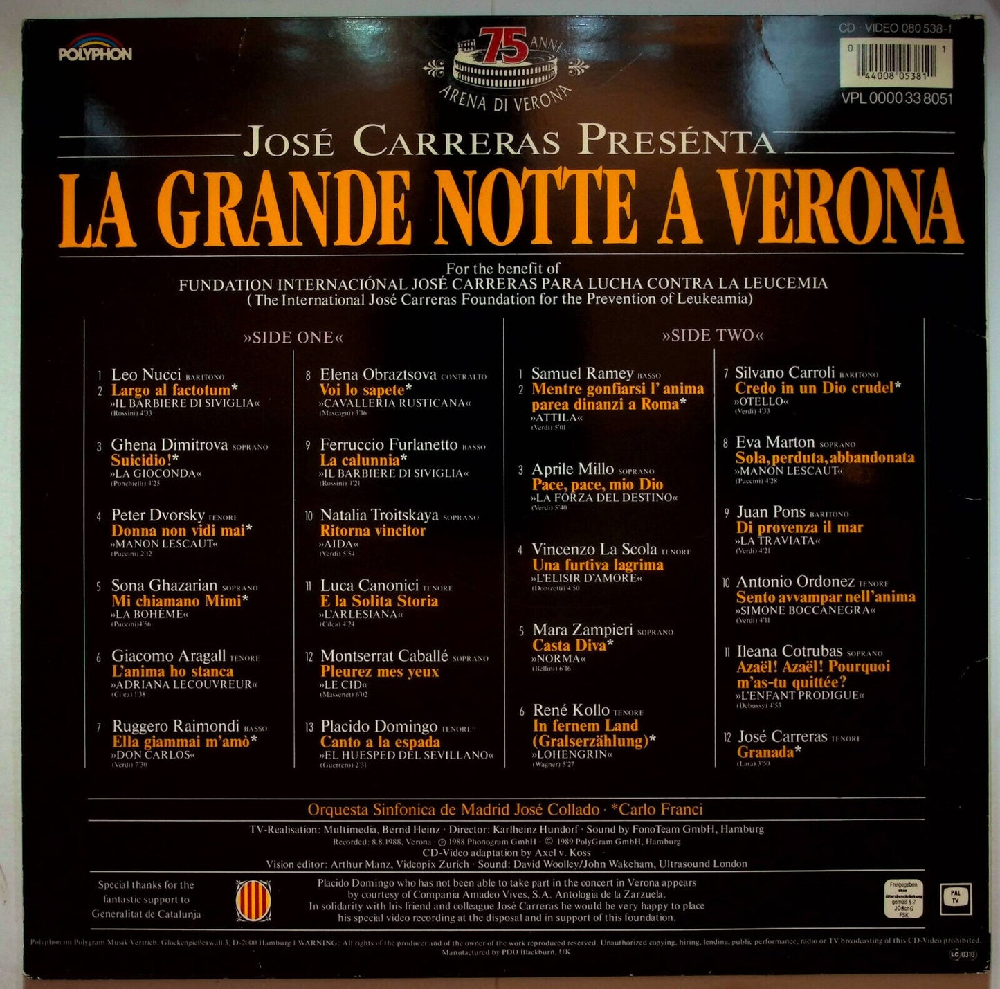 EBOND Jose Carreras La Grande Notte a Verona - Laser Disc Pal