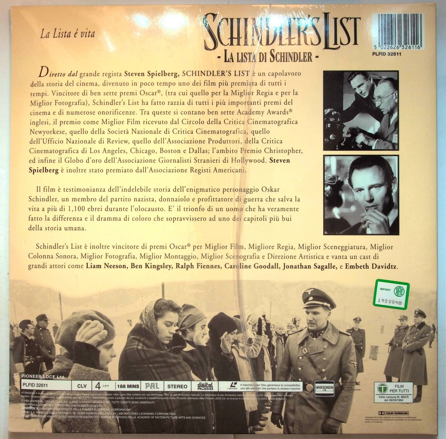 EBOND Schindler's List - Laser Disc Pal