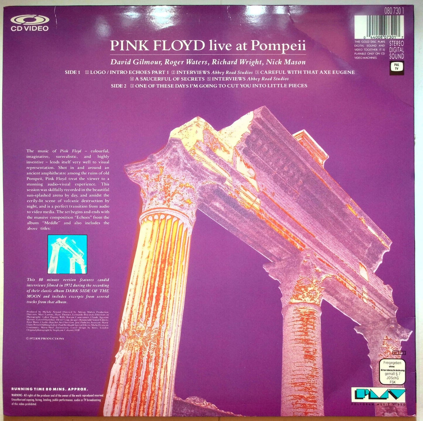 EBOND Pink Floyd Live At Pompeii - Laser Disc CD Video Pal