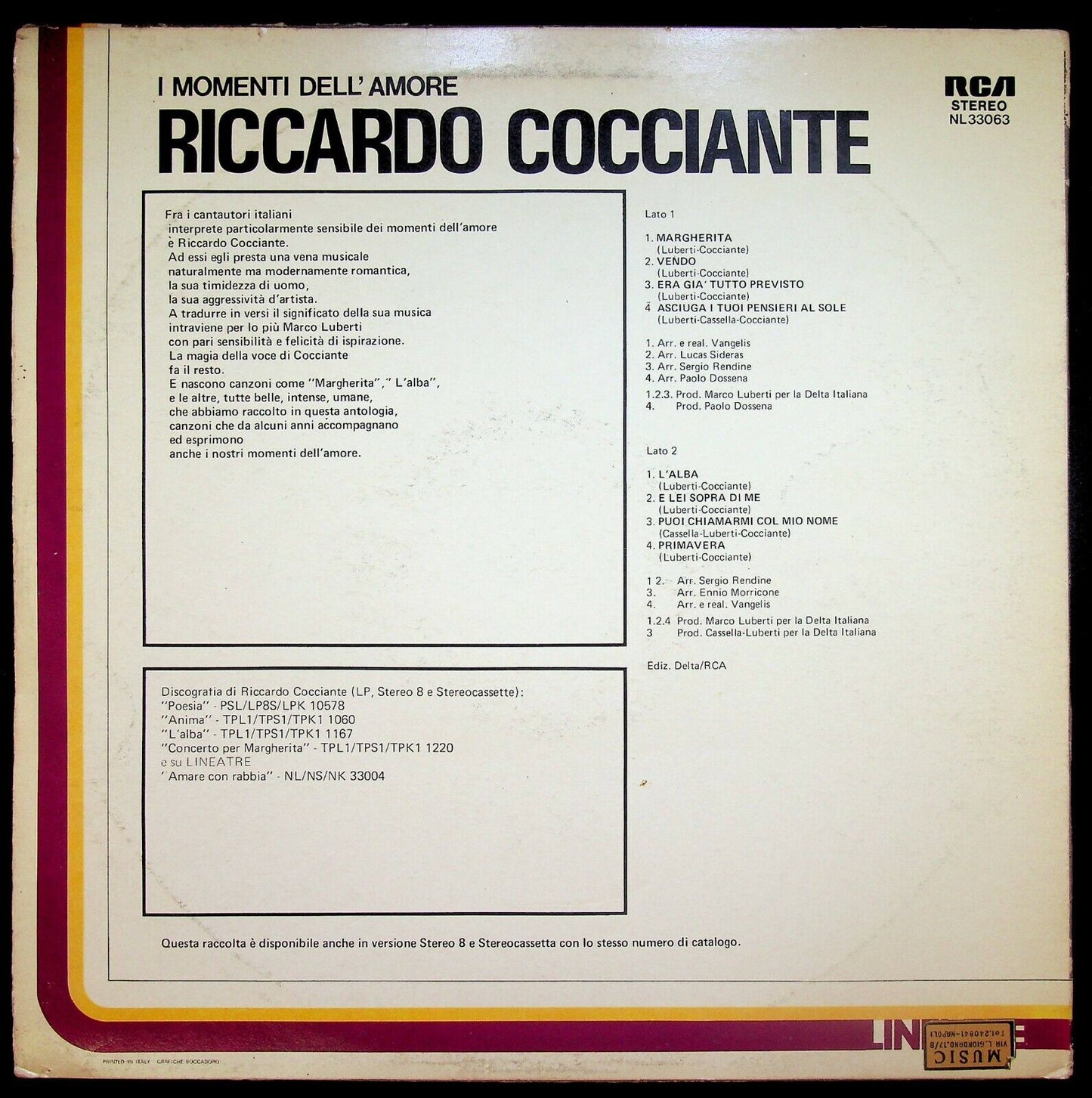 EBOND Riccardo Cocciante I Momenti Dell'amore Vinile V063041