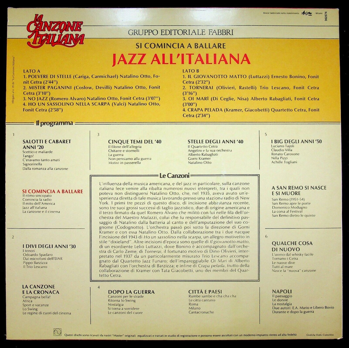 EBOND La Canzone Italiana - Jazz All'italiana Vinile V063128