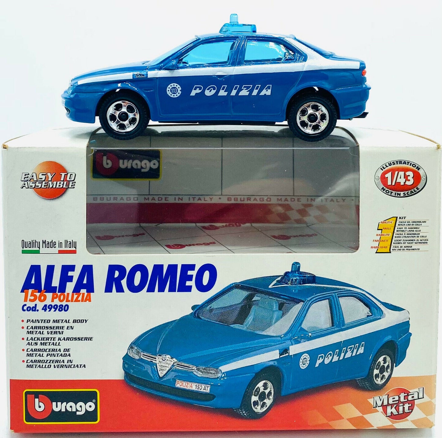 EBOND Modellino Alfa Romeo 156 Polizia - Cod.49980 - Bburago - 1:43 - 0252