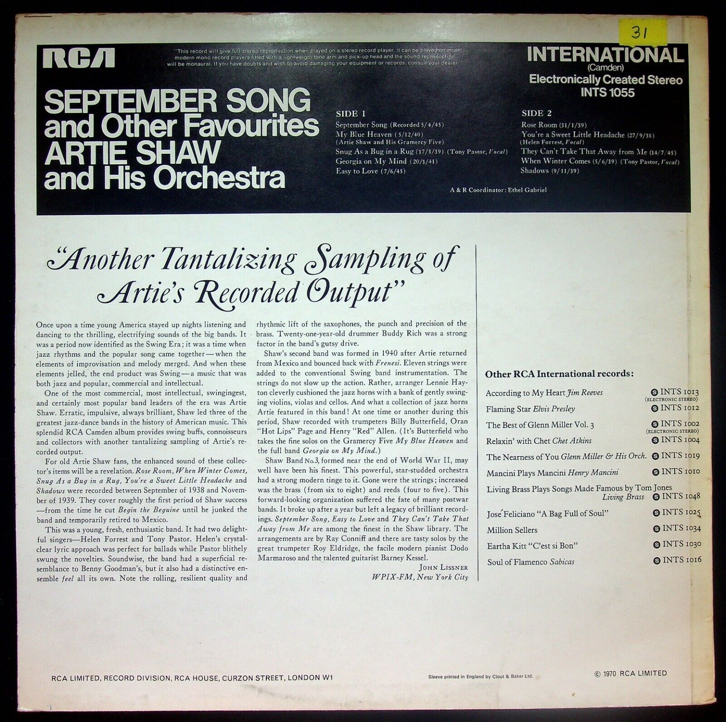 EBOND Artie Shaw And His Orchestra - September Song And Other Fa Vinile V059053