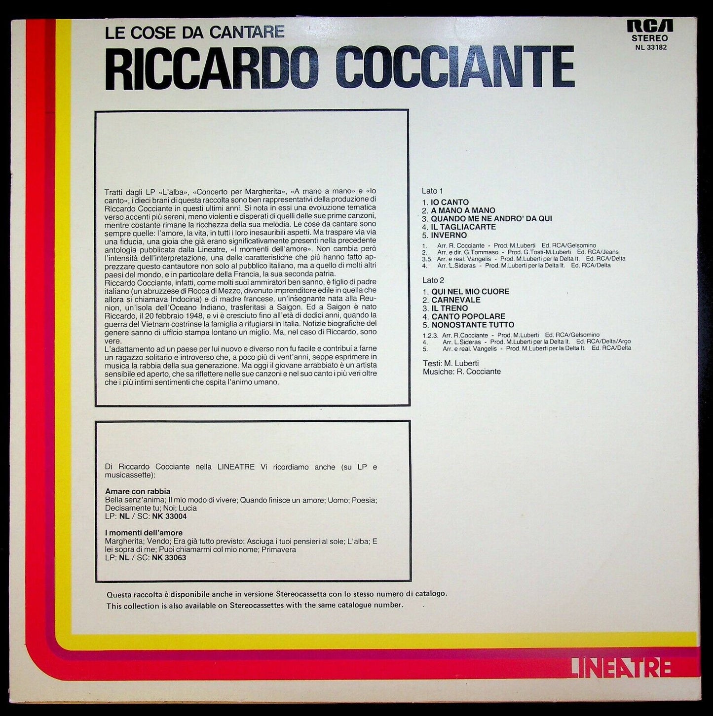 EBOND Riccardo Cocciante Le Cose Da Cantare Vinile V062041